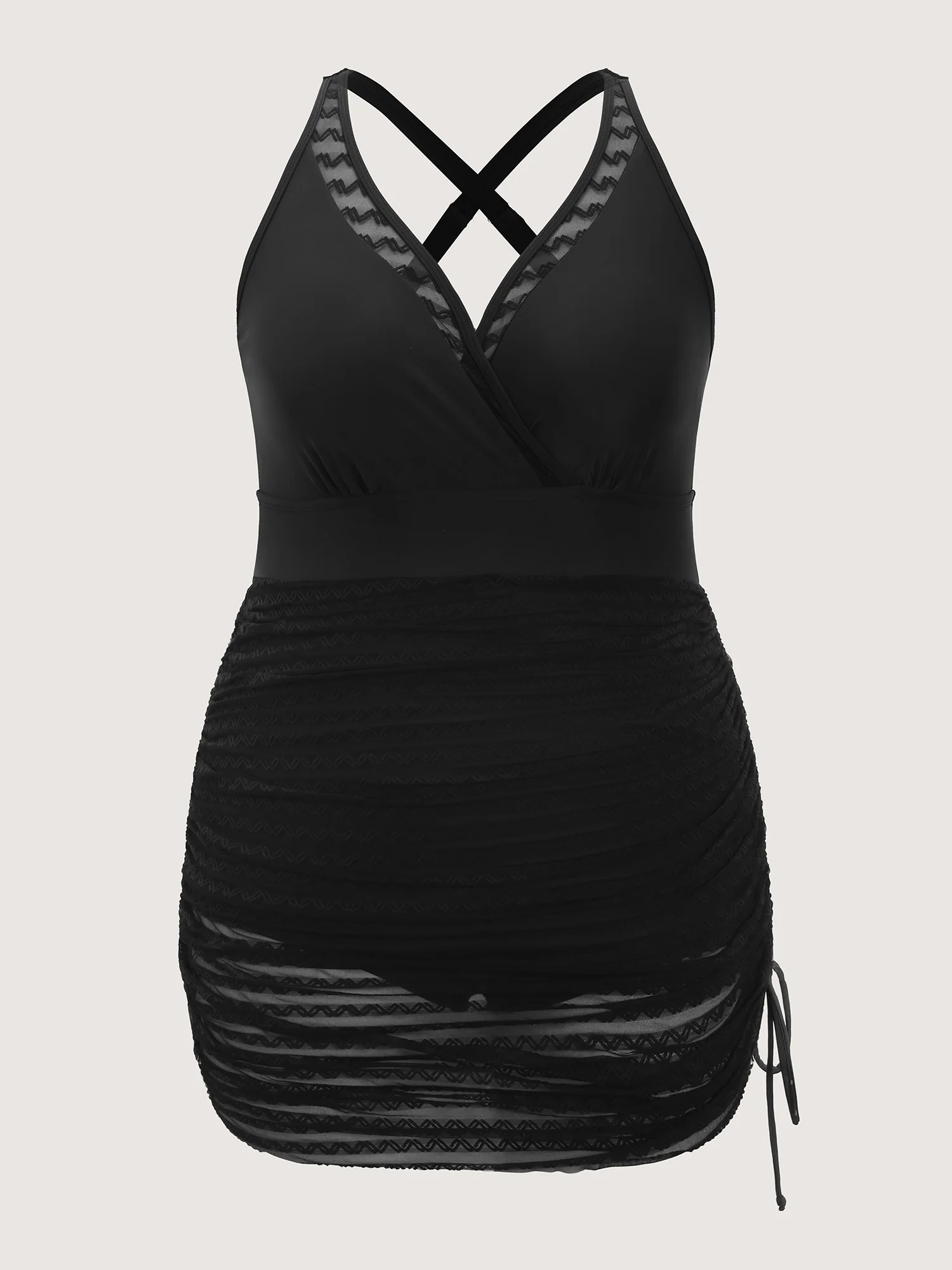 Lace Mesh Trim Adjustable Drawstring Swim Dress - Image 7