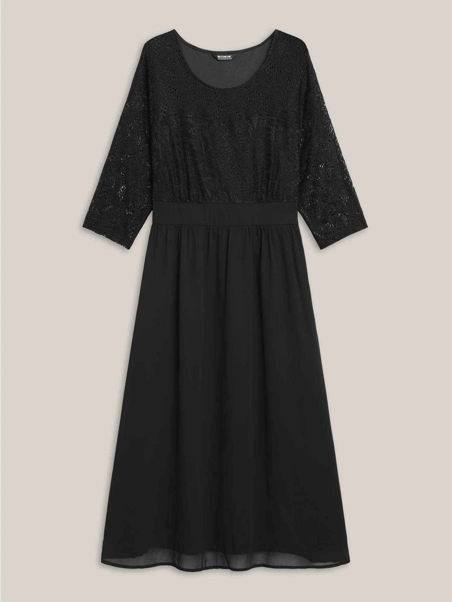 Lace Patchwork Shirred Midi Pocket Dress - Image 19
