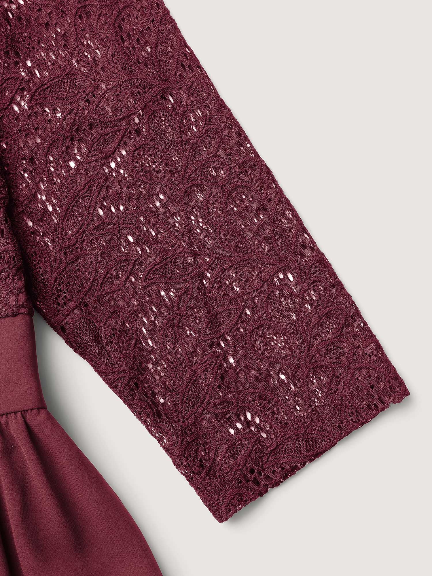 Lace Patchwork Shirred Midi Pocket Dress - Image 5