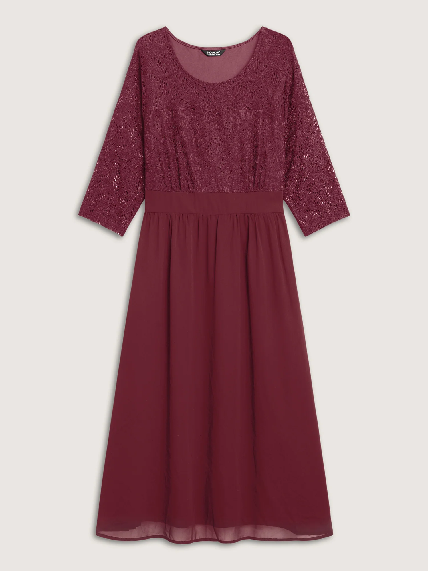 Lace Patchwork Shirred Midi Pocket Dress - Image 7
