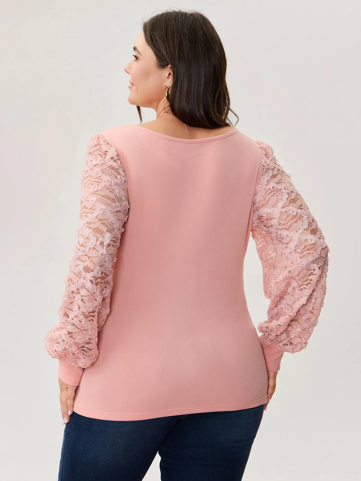 Lace Sleeve 3D Floral Knit Top - Image 4