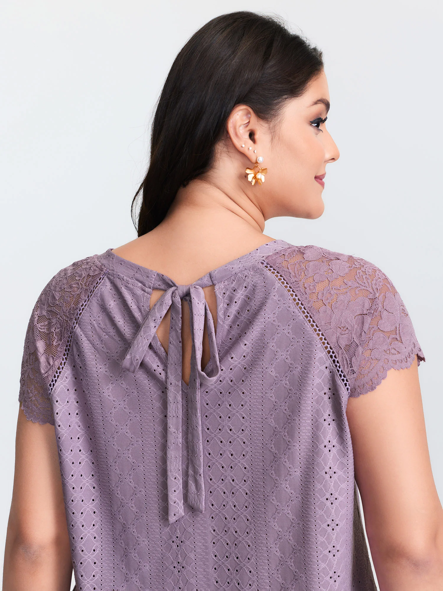 Lace Trim Back-Tie T-Shirt