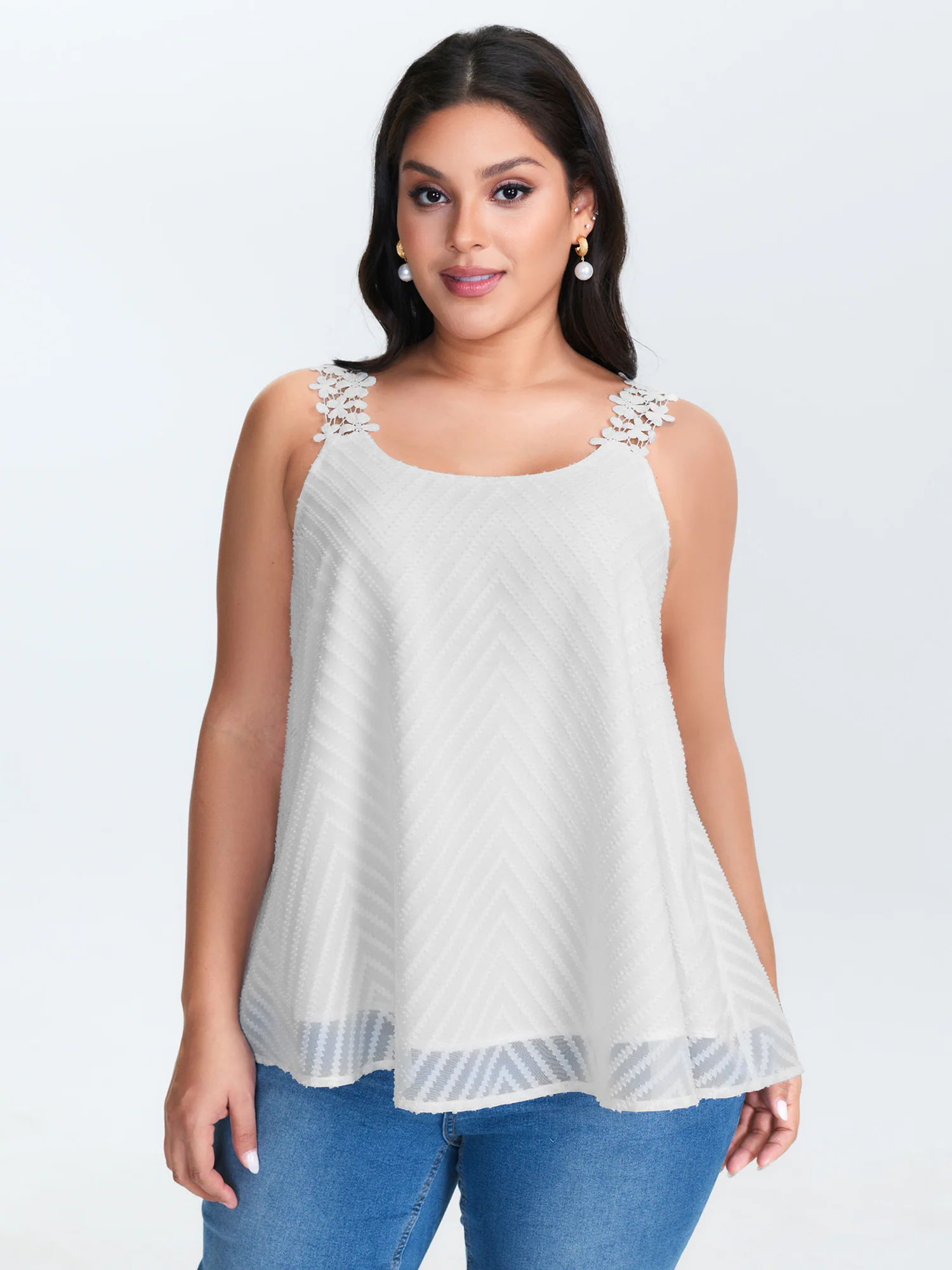 Lace Trim Flowy Tank Top