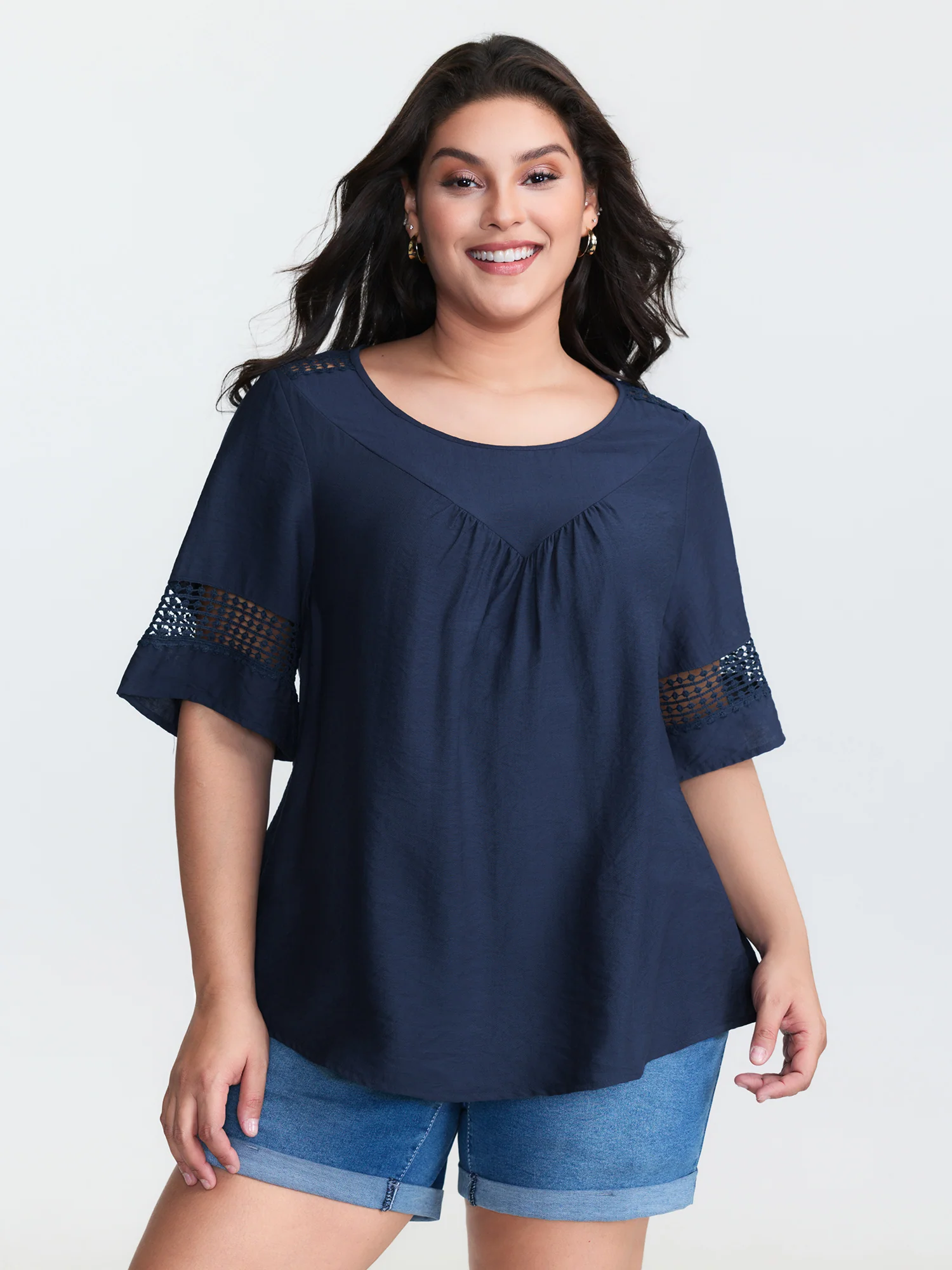 Lace Trim Gathered Front Blouse