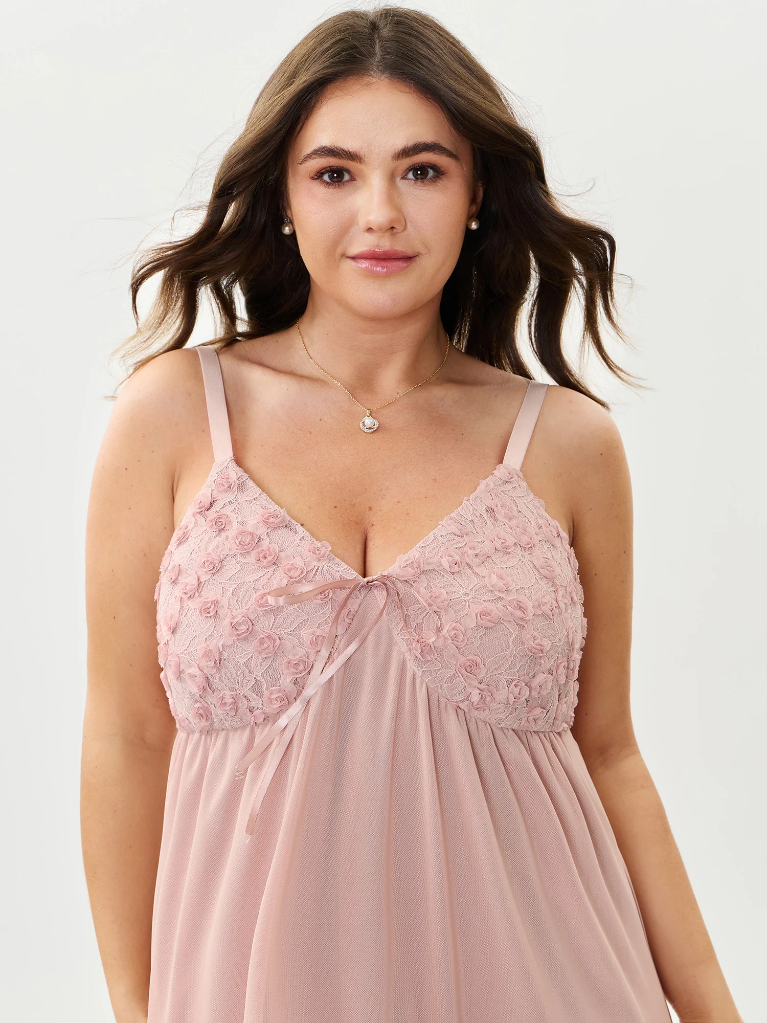 Lace Trim Textured Bodice Sleep Dress - Image 3