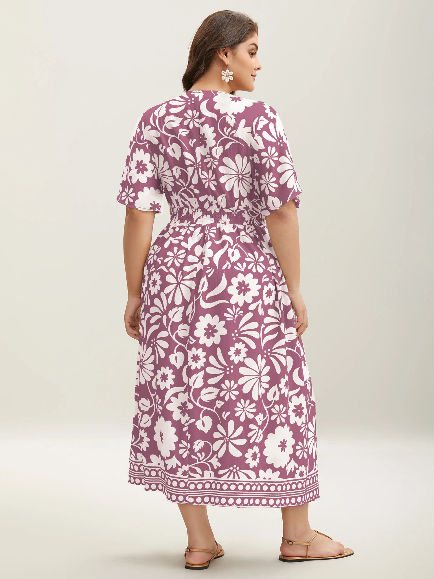 Large Floral Print Pockets Midi Dress - Image 12