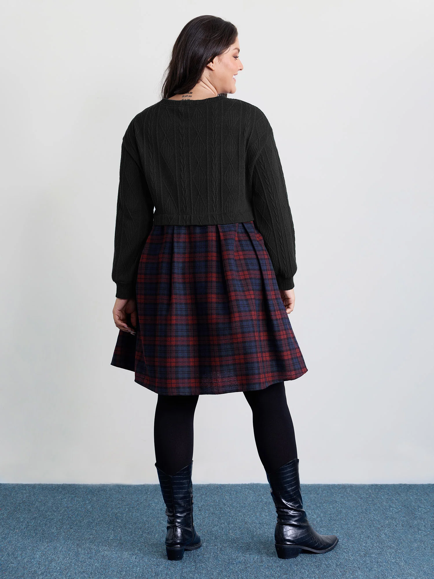 Layered Plaid Pockets Mini Dress - Image 4