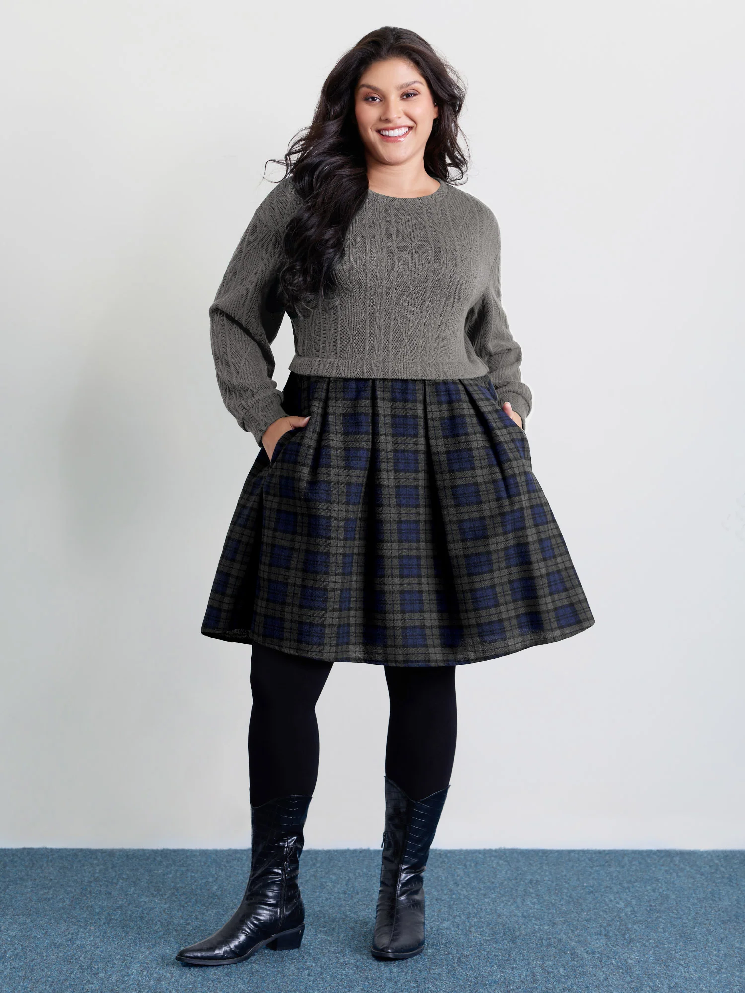 Layered Plaid Pockets Mini Dress - Image 5