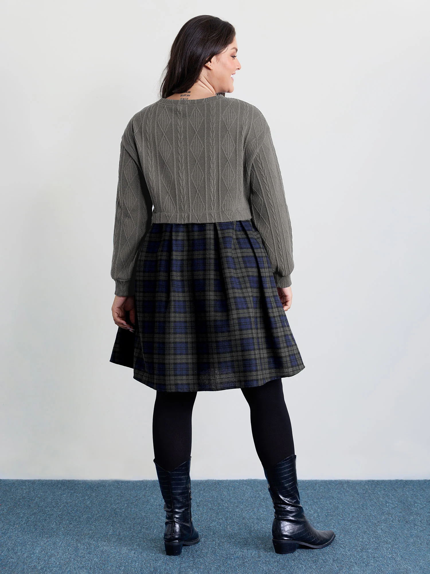 Layered Plaid Pockets Mini Dress - Image 8