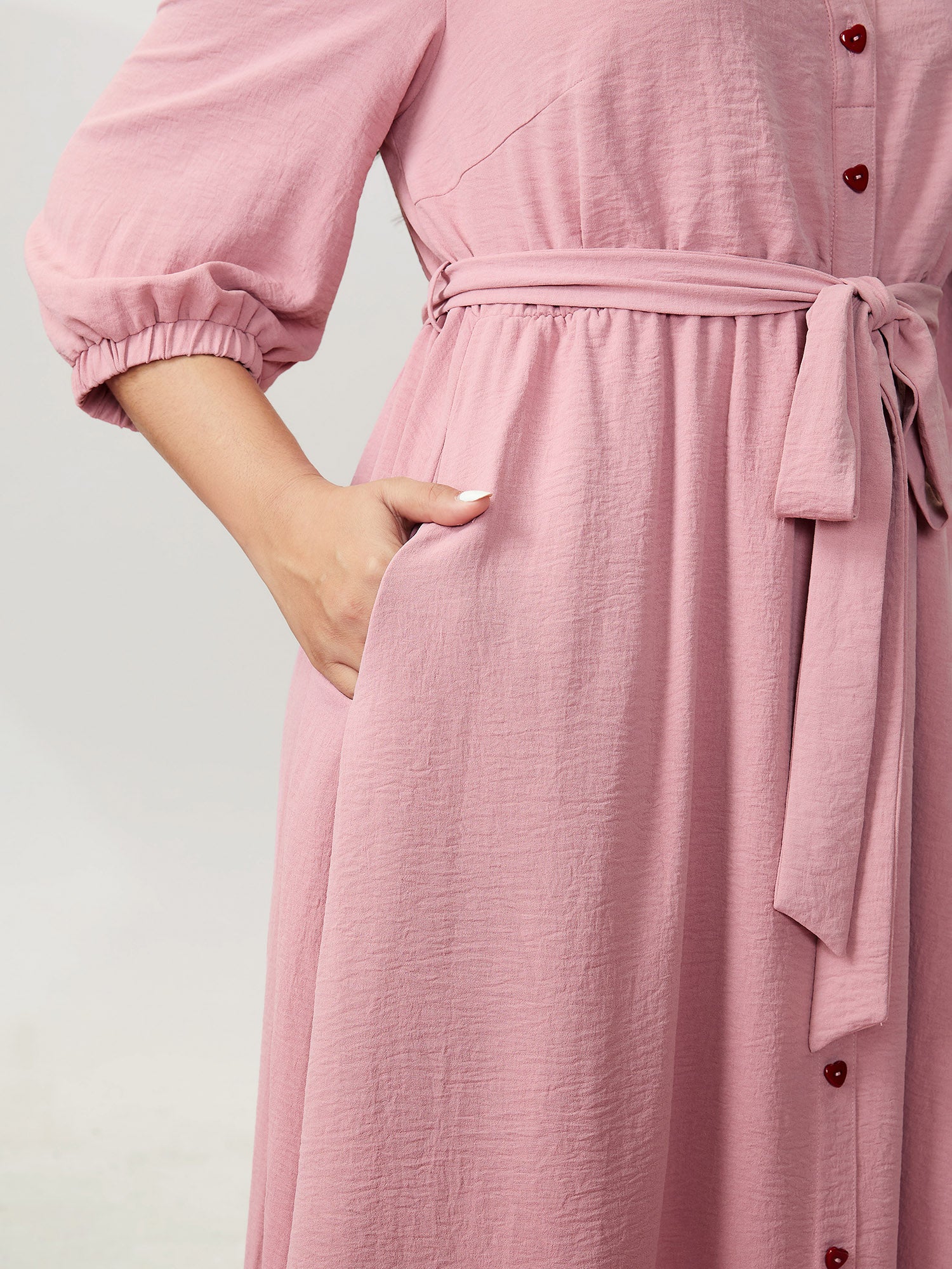 Layered Pleated Waist-Tie Shirt Dress - Image 4