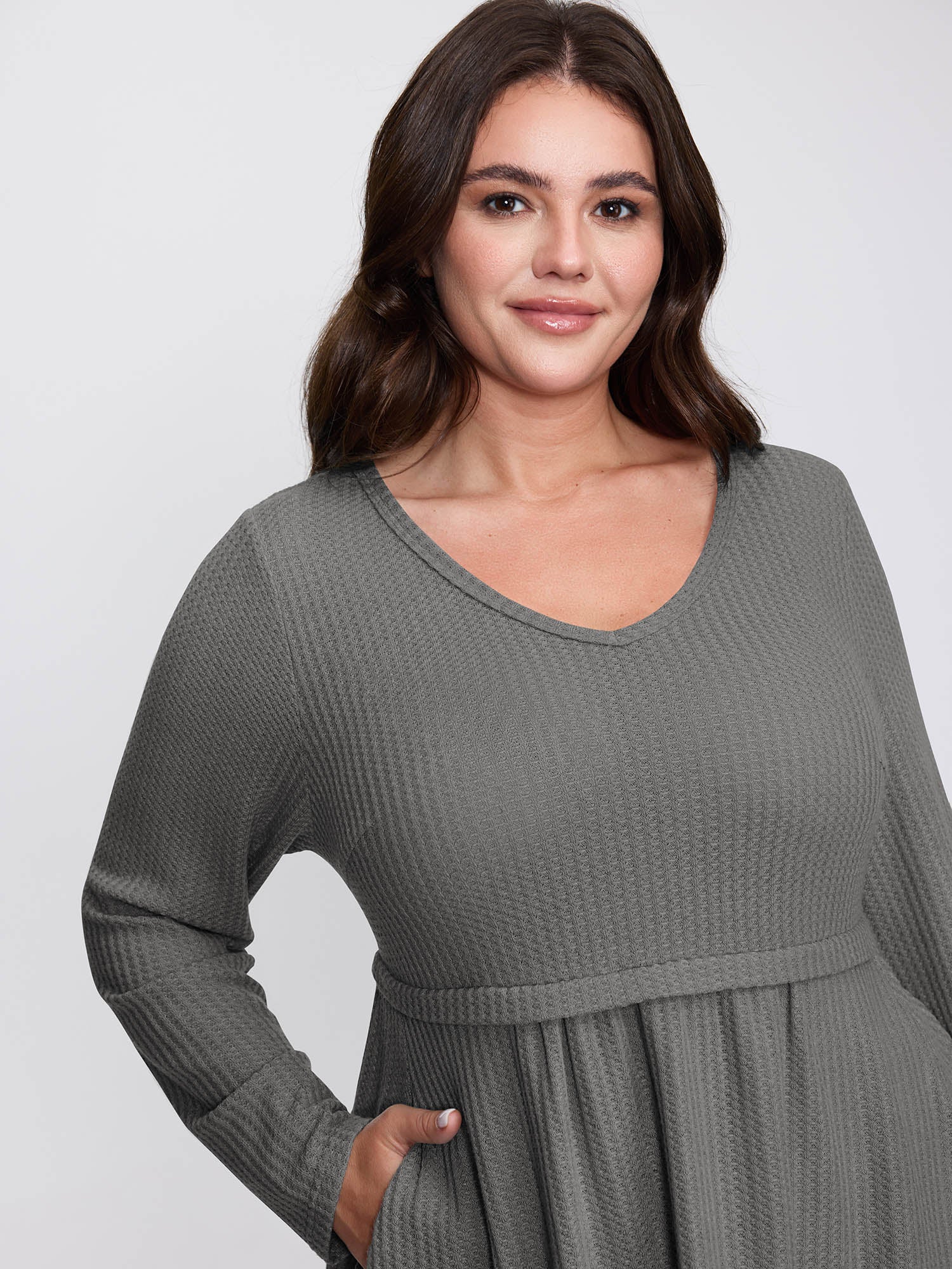 Layered V-Neck Fit and Flare Knit Top - Image 17