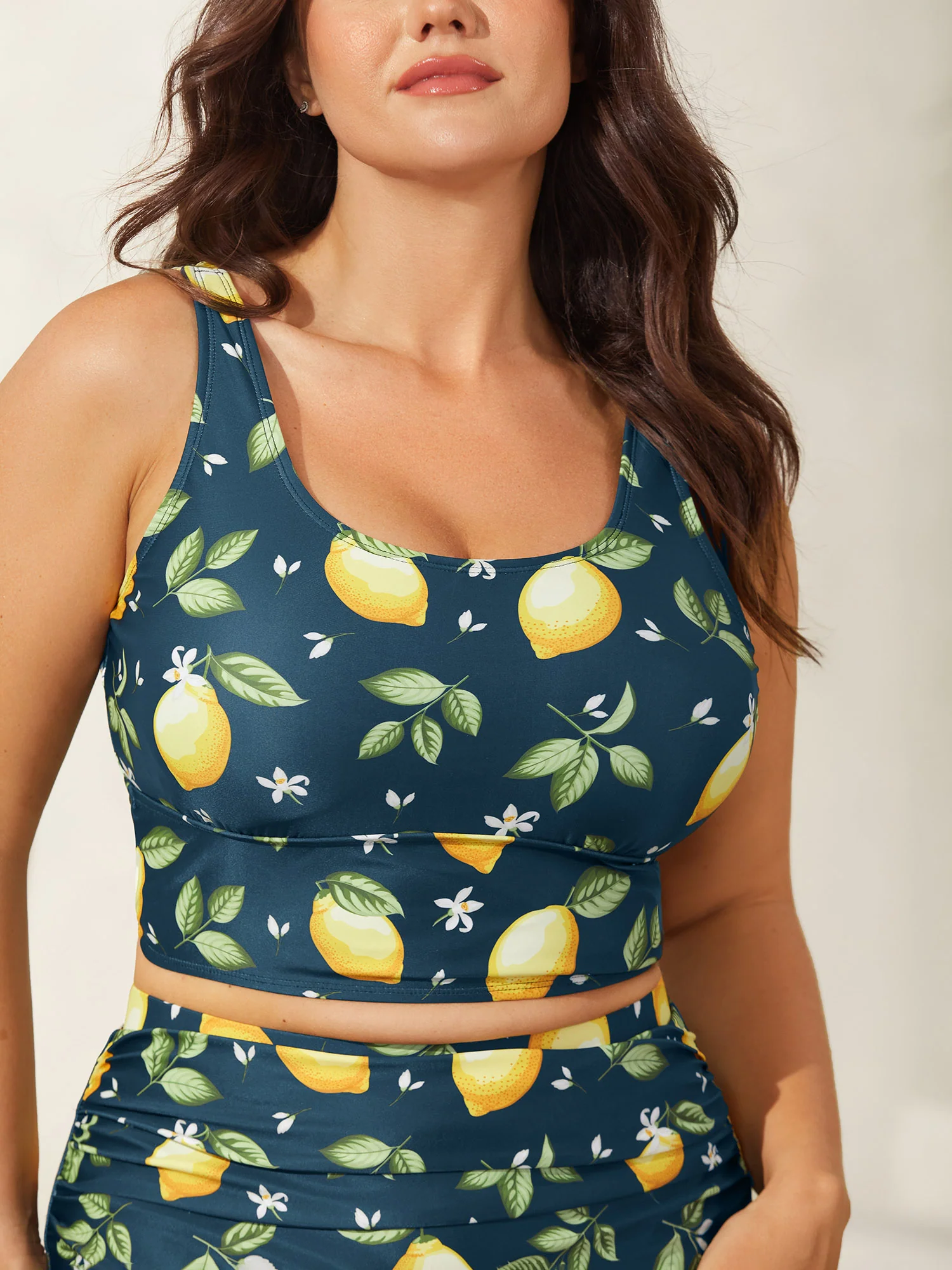 Lemon Print Scoop Neck Swim Top - Image 8