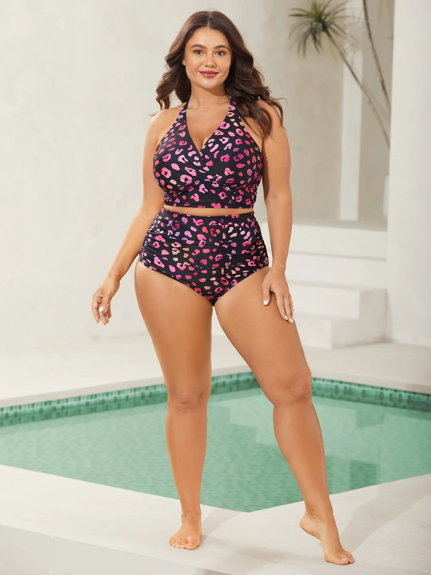 Pattern Print Cross-Straps Swim Top - Image 26
