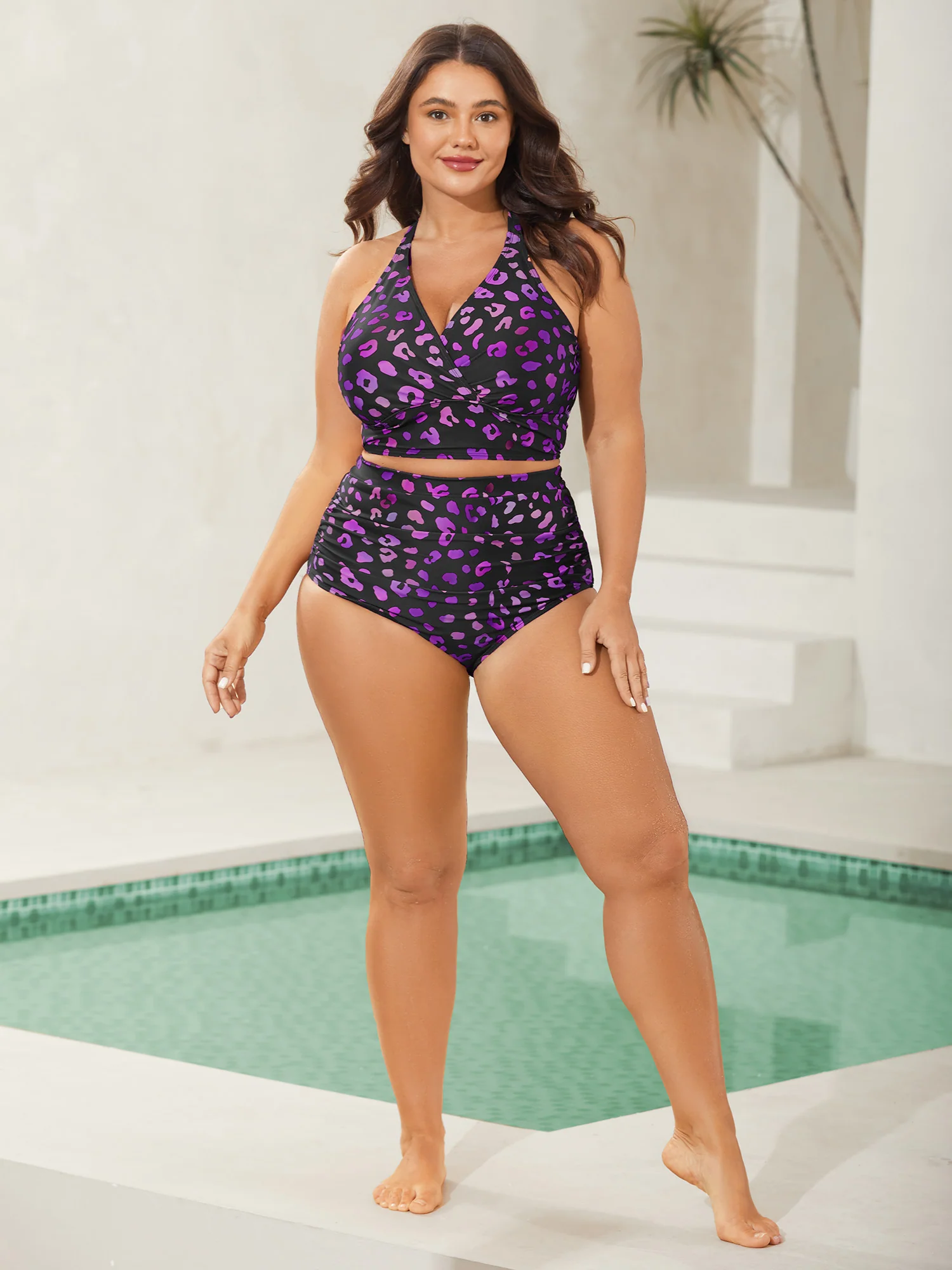 Pattern Print Cross-Straps Swim Top - Image 3