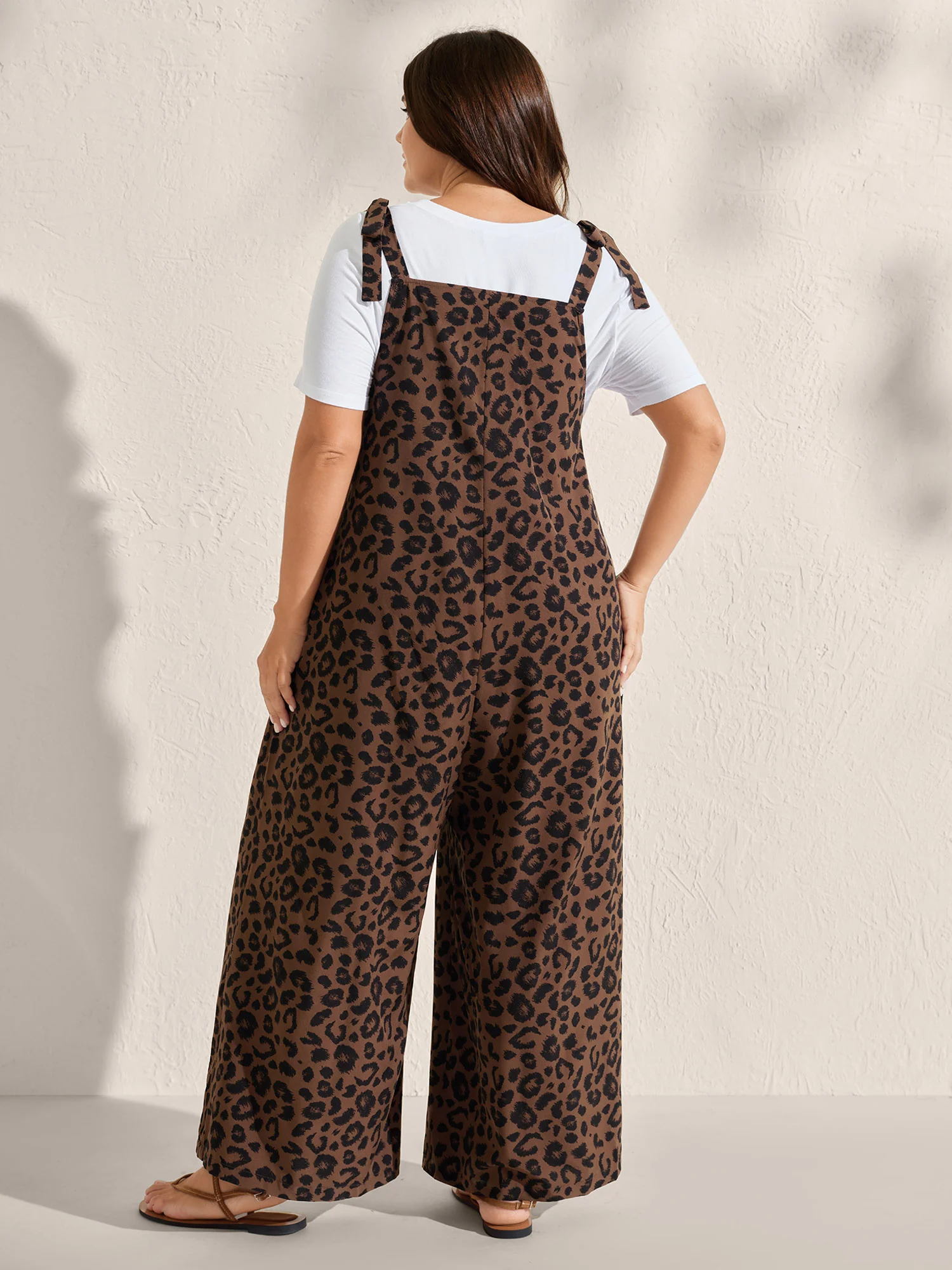 Leopard Print Shirred Shoulder Ties Jumpsuit - Image 4