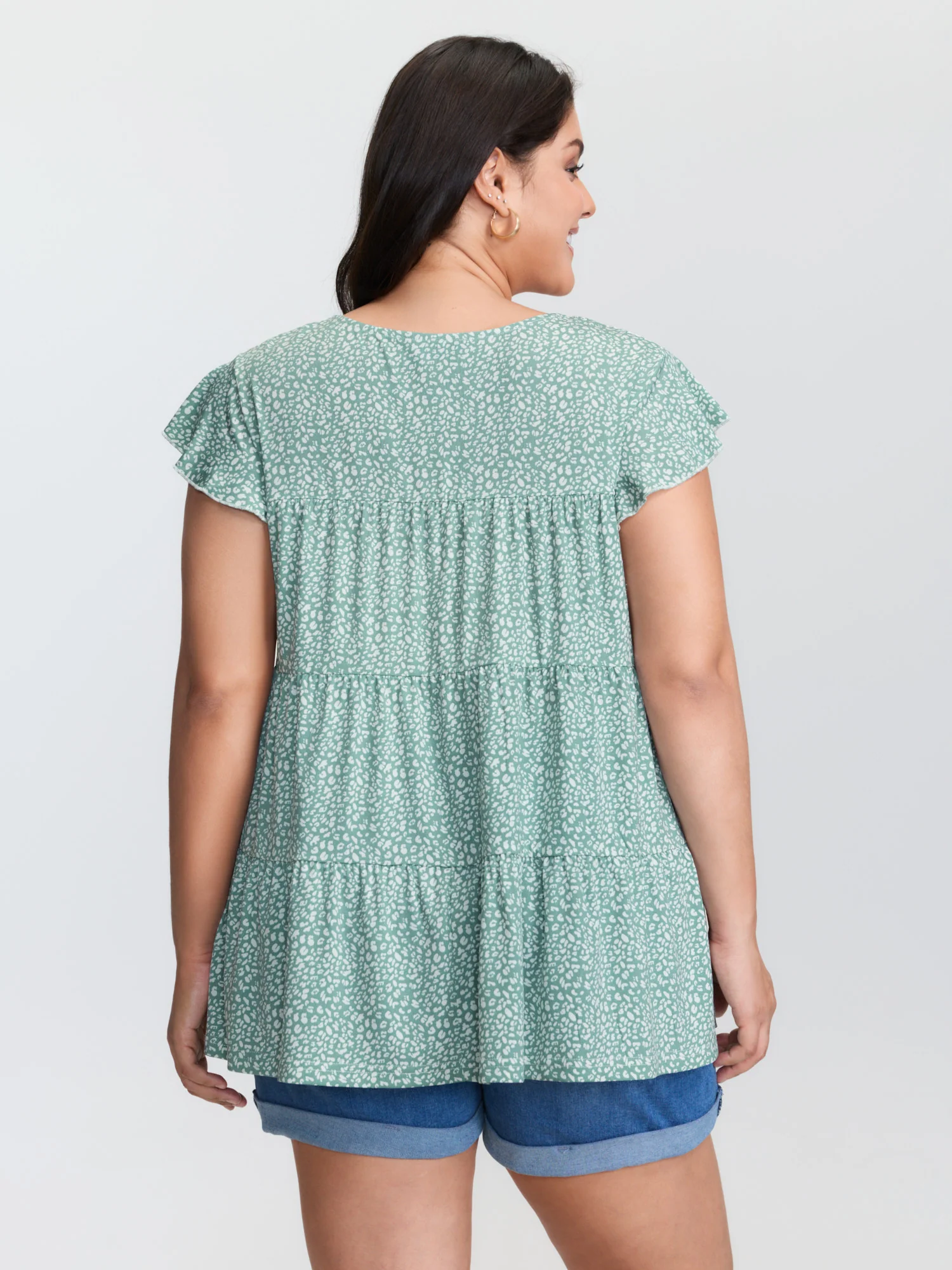 Leopard Print Tiered Flutter Sleeve Knit Top - Image 4