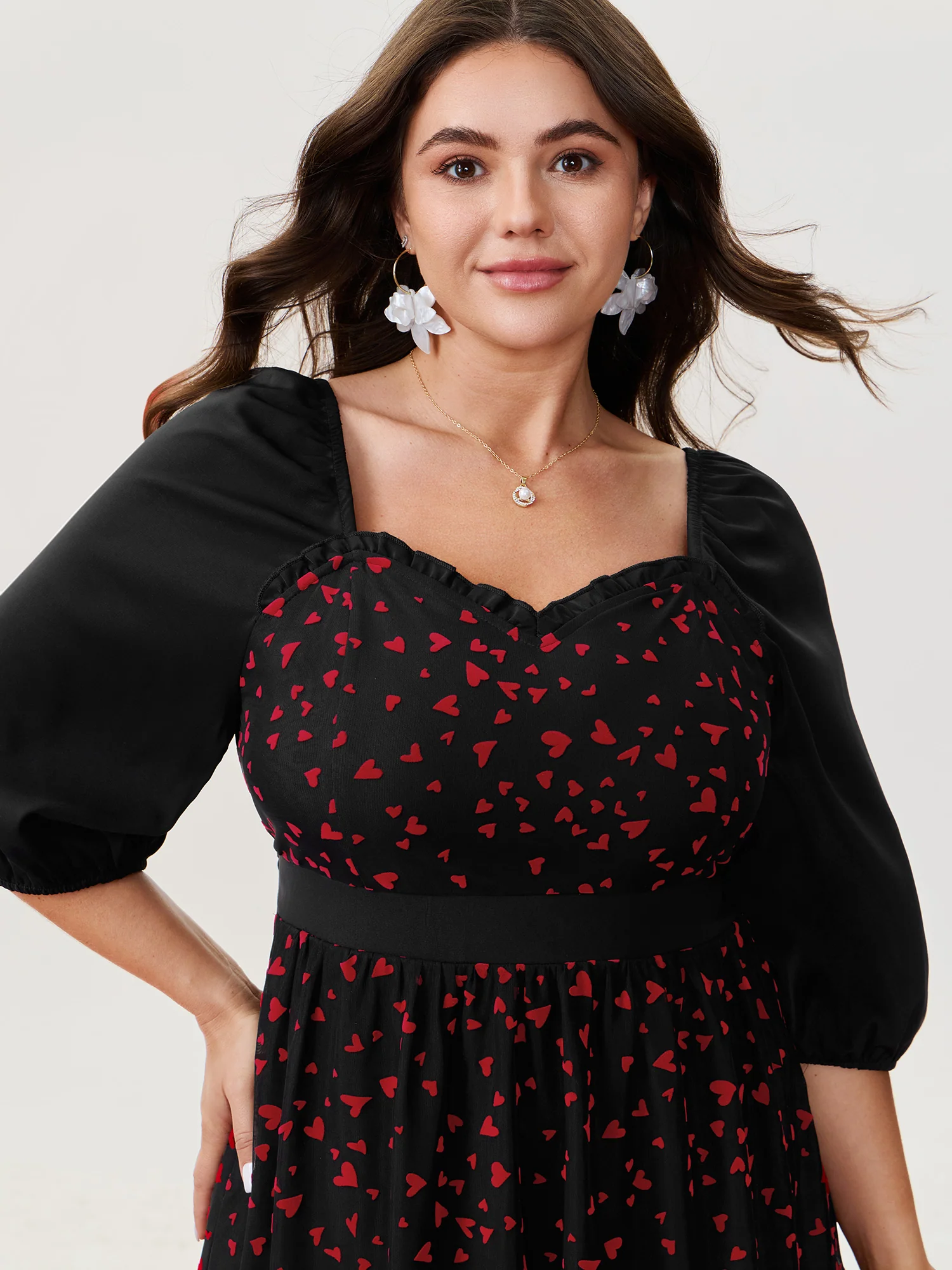 Love Flocked Mesh Shirred Waist Midi Dress - Image 3