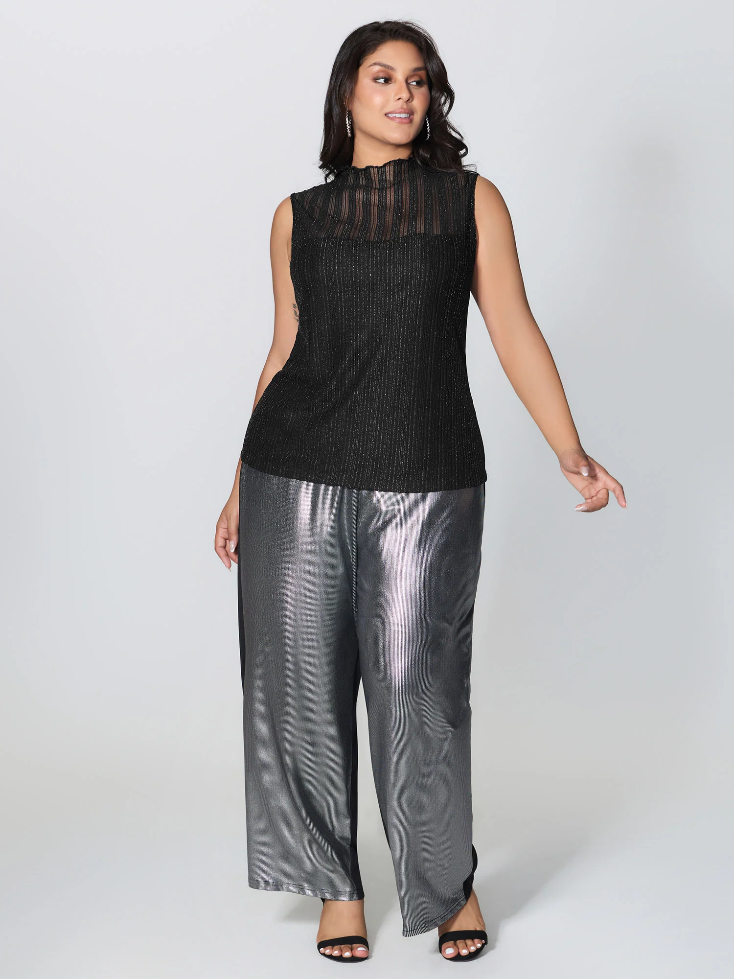 Lurex Sheer Neckline Lined Tank Top - Image 3