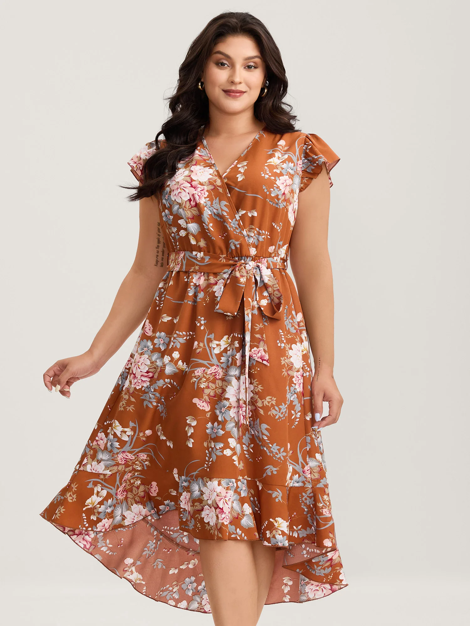 Midnight Blooms Wrap A-Line Midi Dress - Image 14