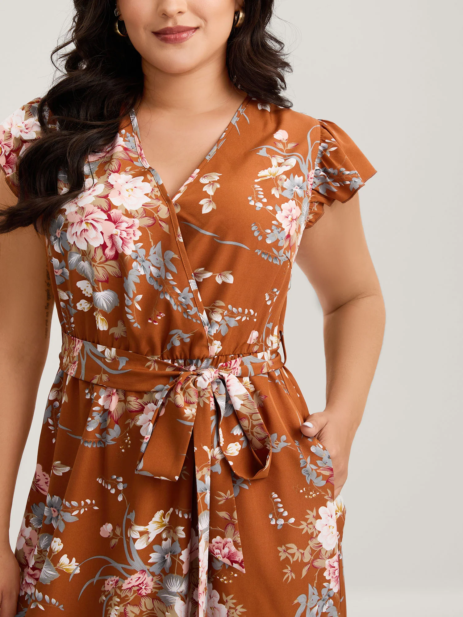 Midnight Blooms Wrap A-Line Midi Dress - Image 16