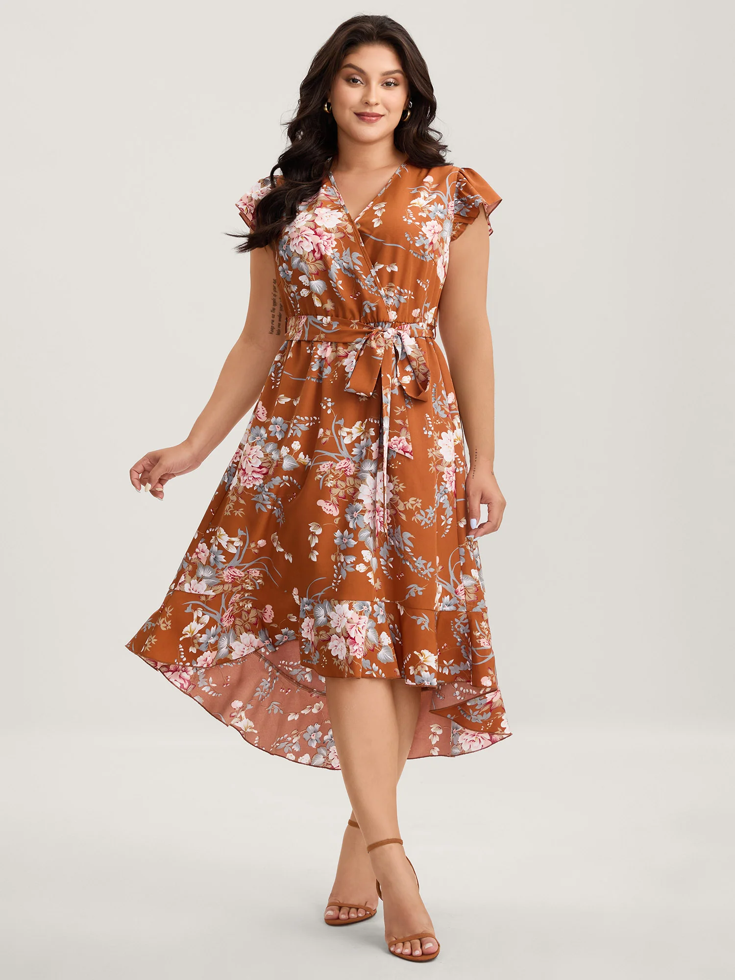Midnight Blooms Wrap A-Line Midi Dress - Image 17