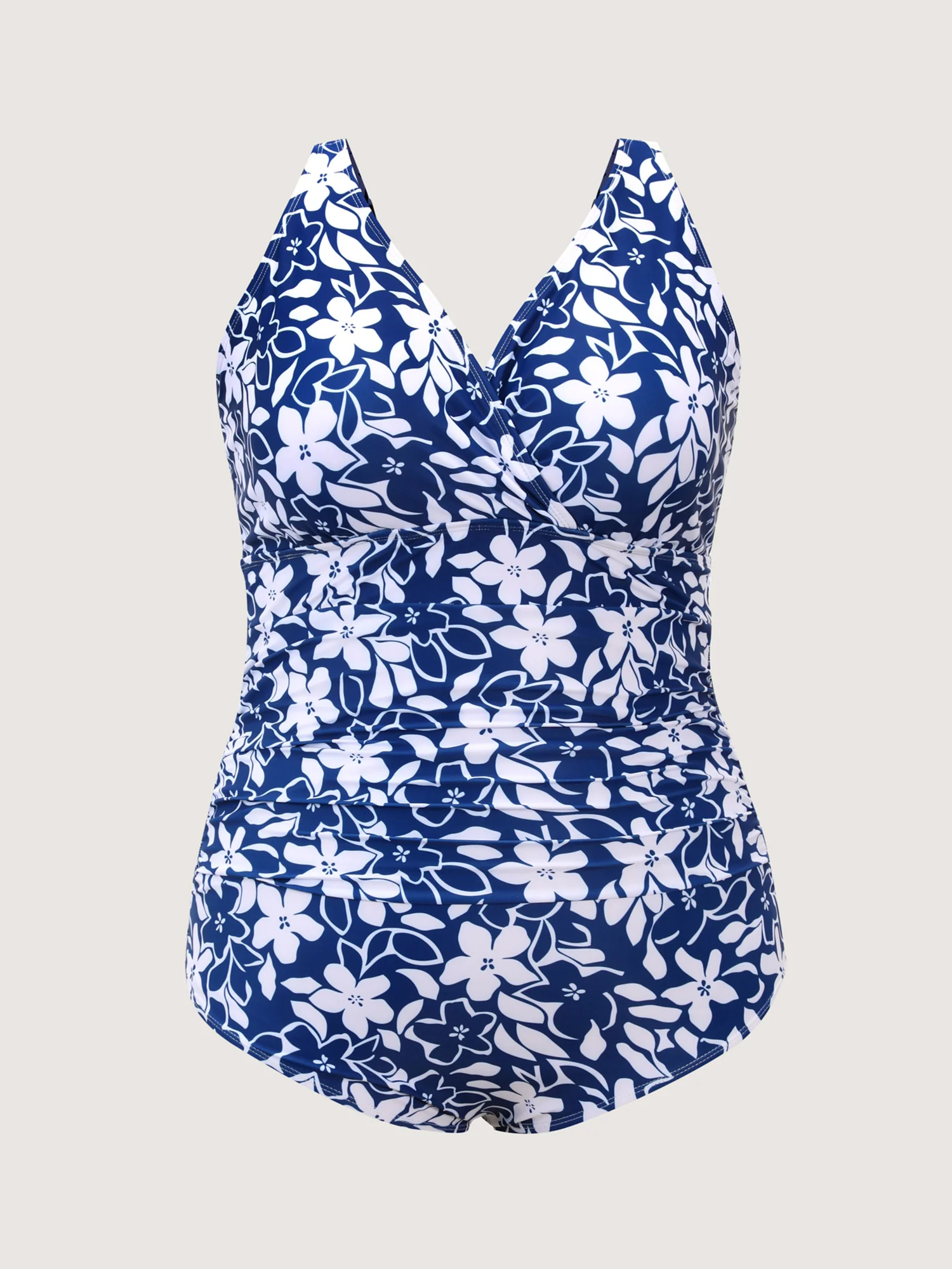 Monochrome Floral Print Wide-Strap One-Piece Swimsuit - Image 8