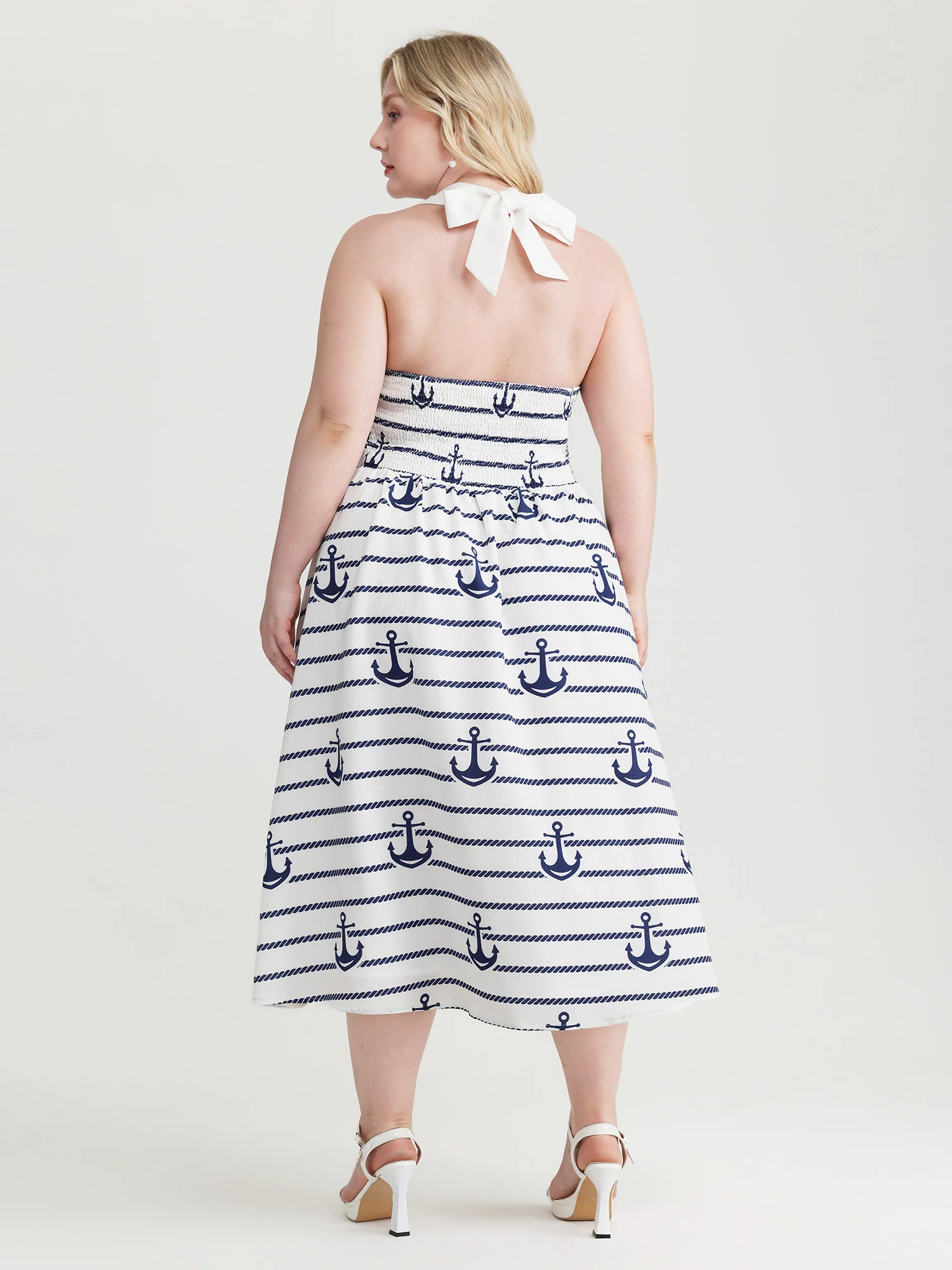 Nautical Stripe Halter Tie Neckline Midi Dress - Image 4