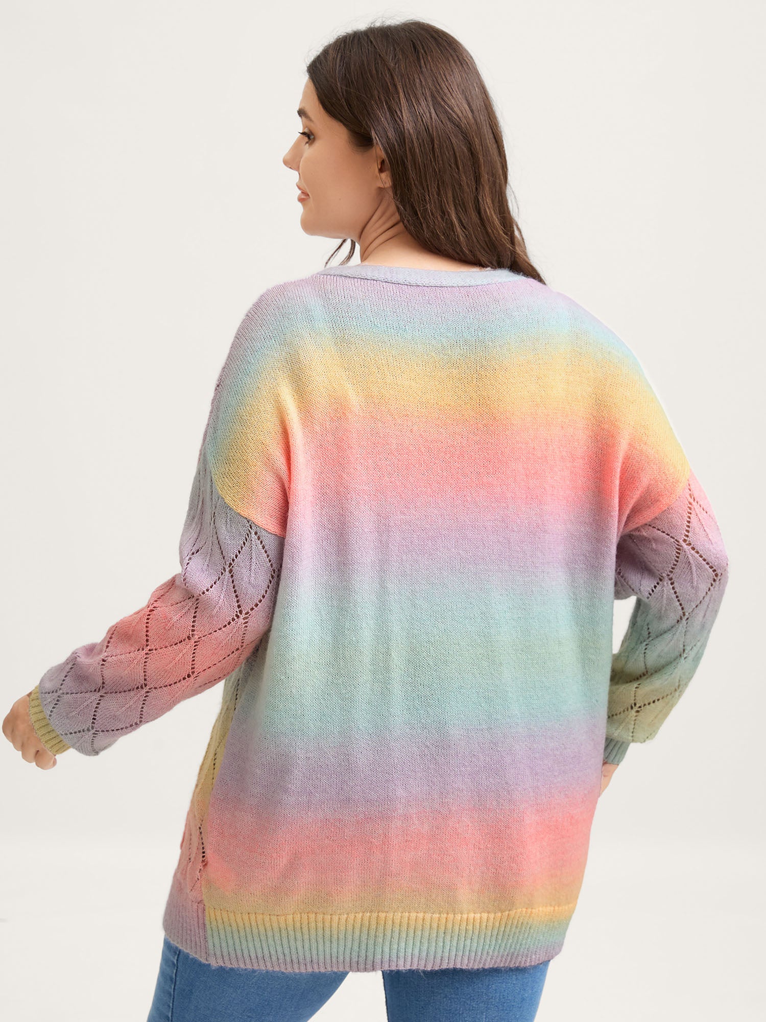 Ombre Gradient Eyelet Trim Knit Cardigan - Image 4