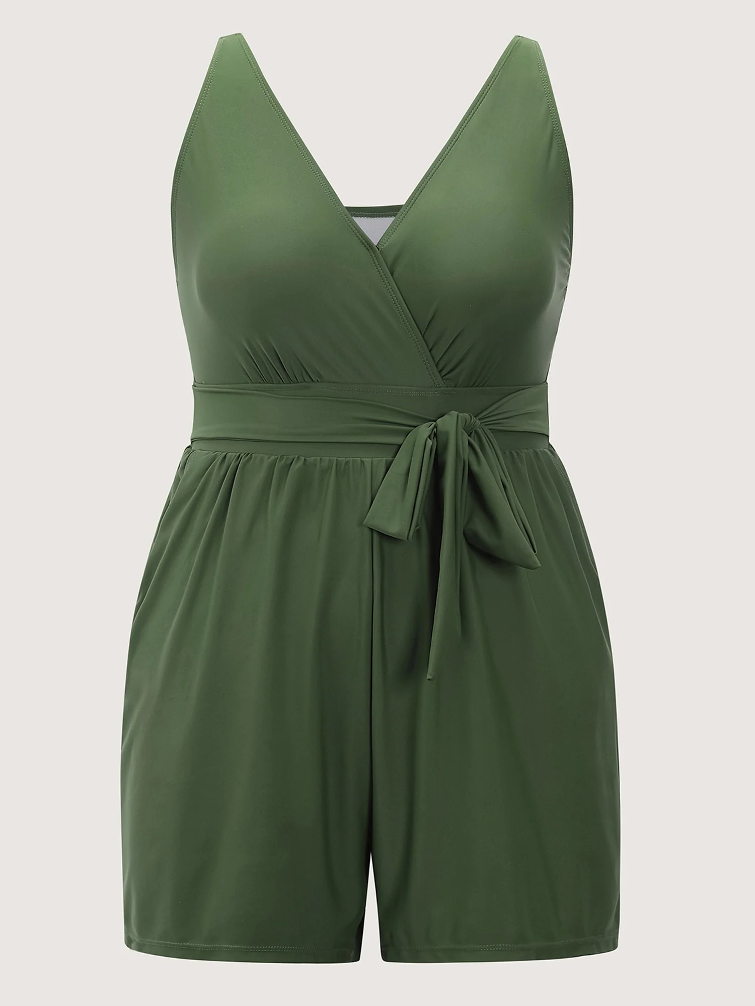 Surplice Neckline Belted Plain One-Piece Swimsuit - Image 24