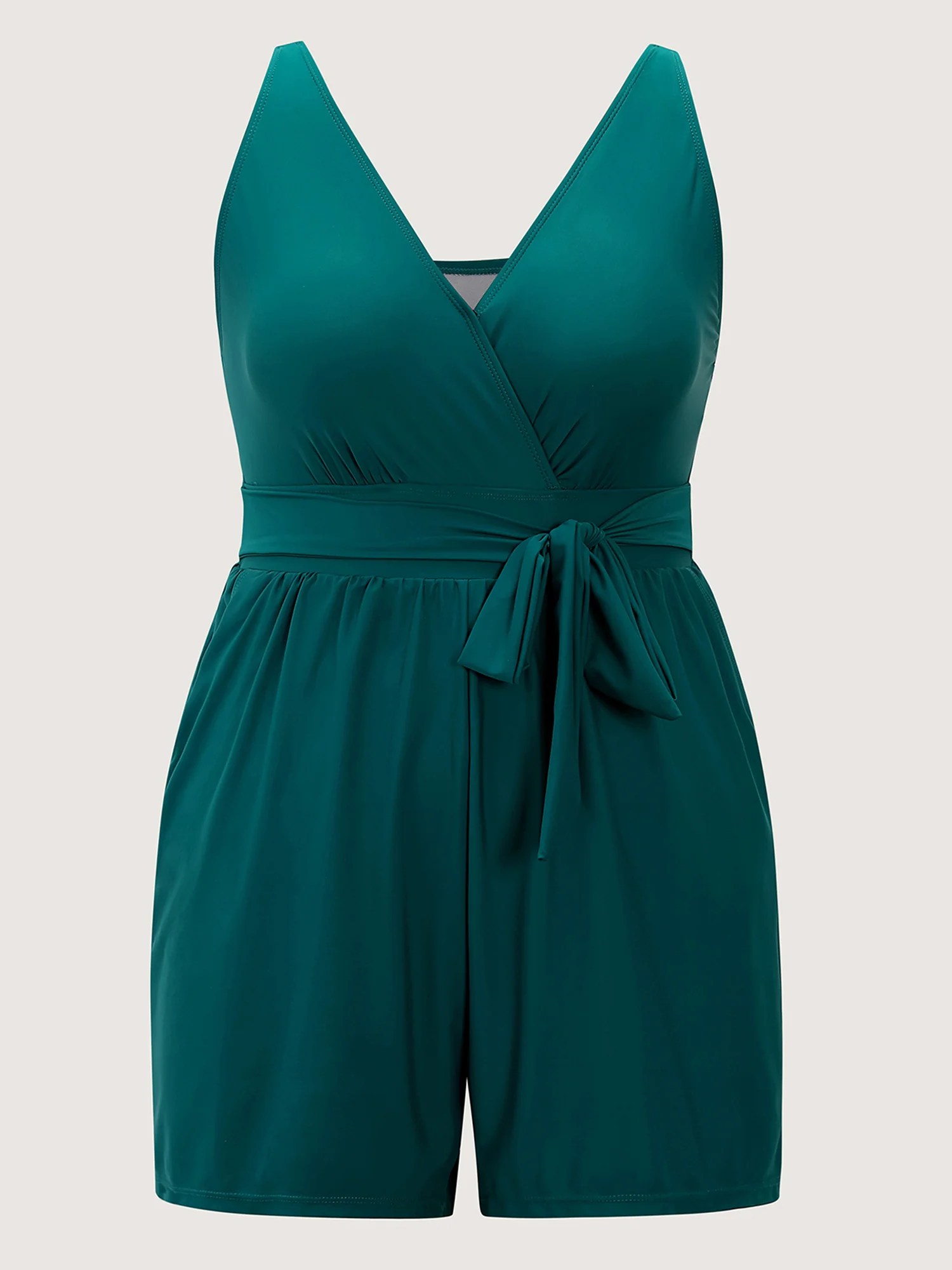 Surplice Neckline Belted Plain One-Piece Swimsuit - Image 32