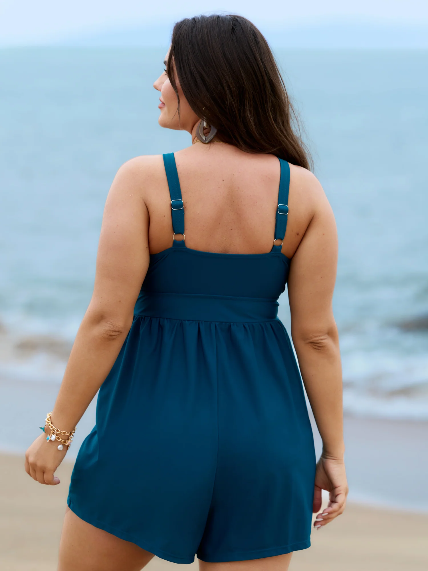 Surplice Neckline Belted Plain One-Piece Swimsuit - Image 6