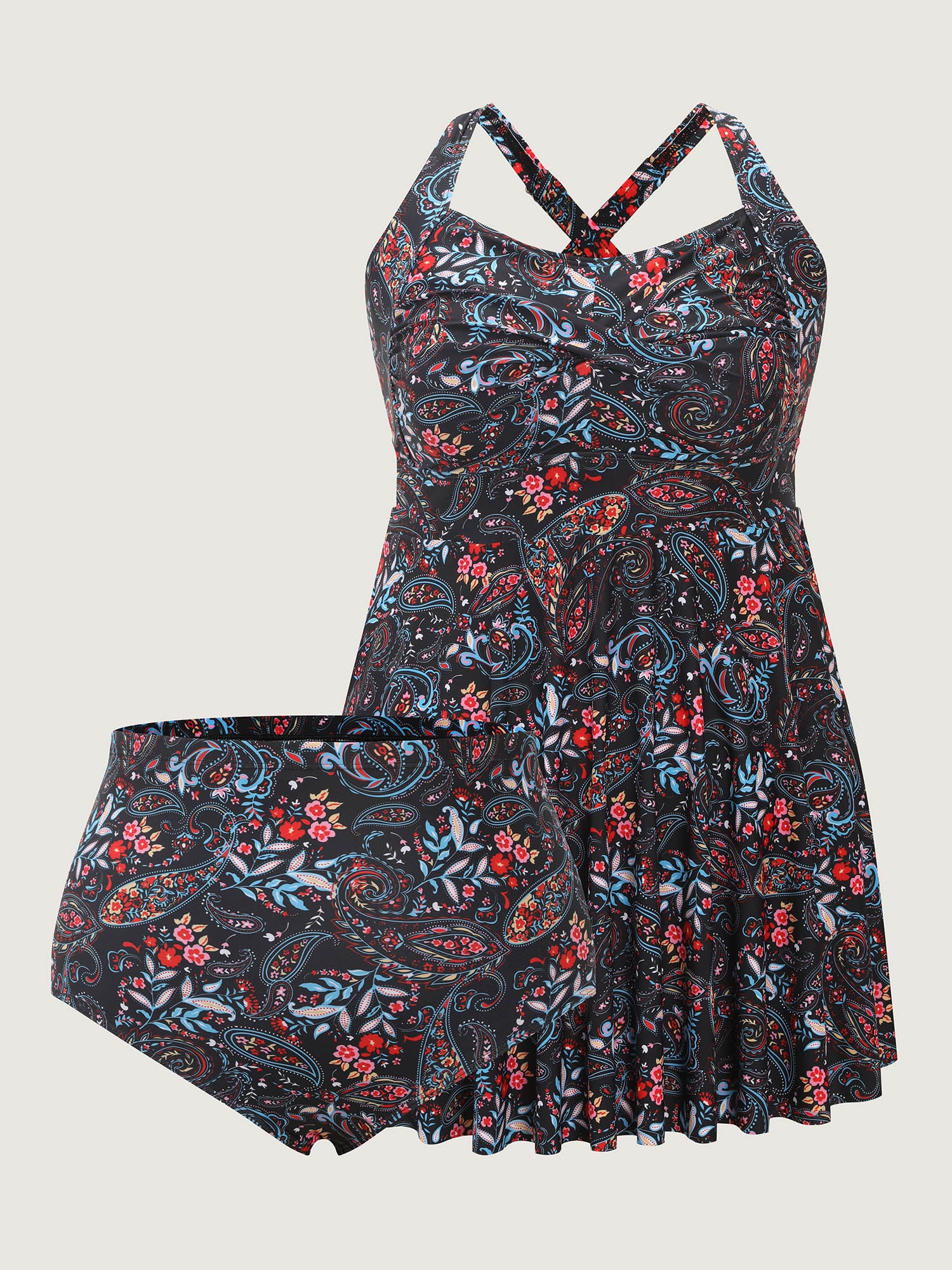 Paisley Print Crossstraps Pockets Swim Dress - Image 10