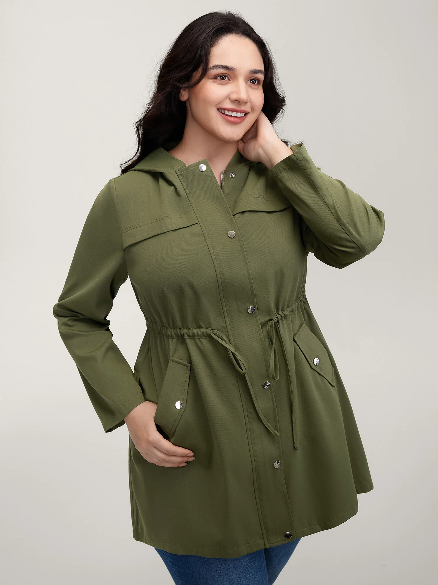 Parka Hooded Adjustable Waist Drawstring Jacket - Image 2
