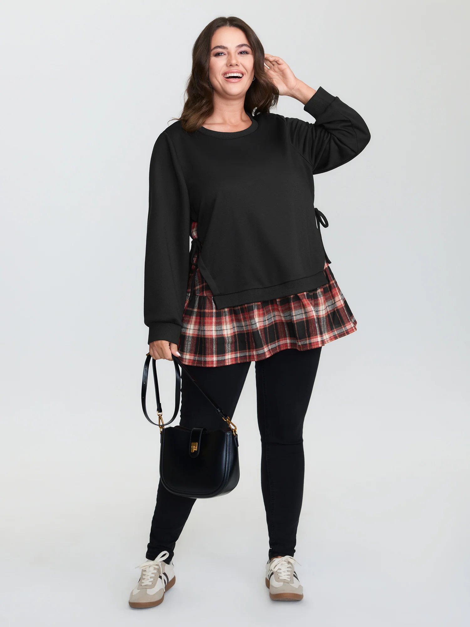 Plaid Pattern Layered Stretchy Sweatshirt - Image 10