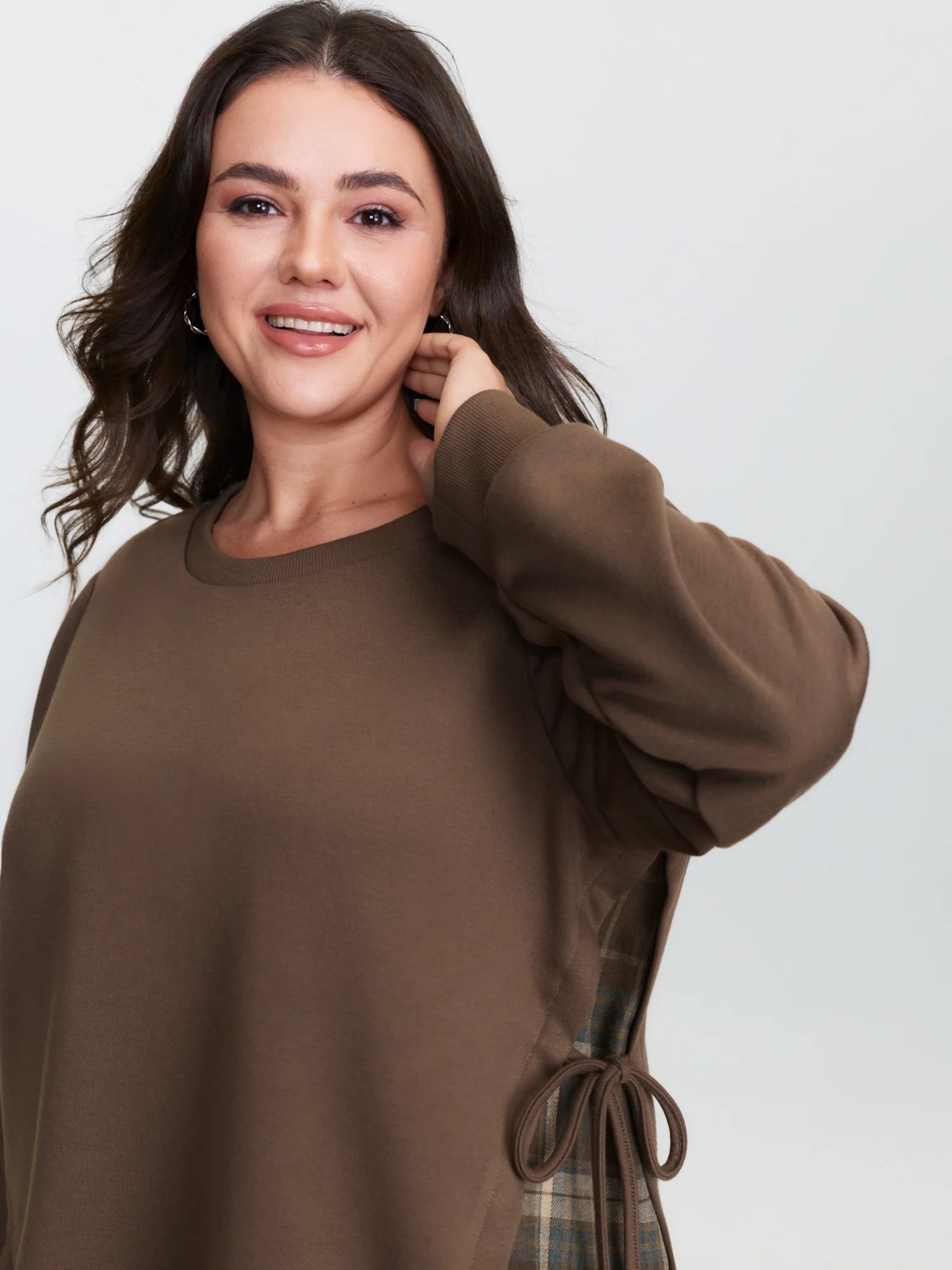 Plaid Pattern Layered Stretchy Sweatshirt - Image 15