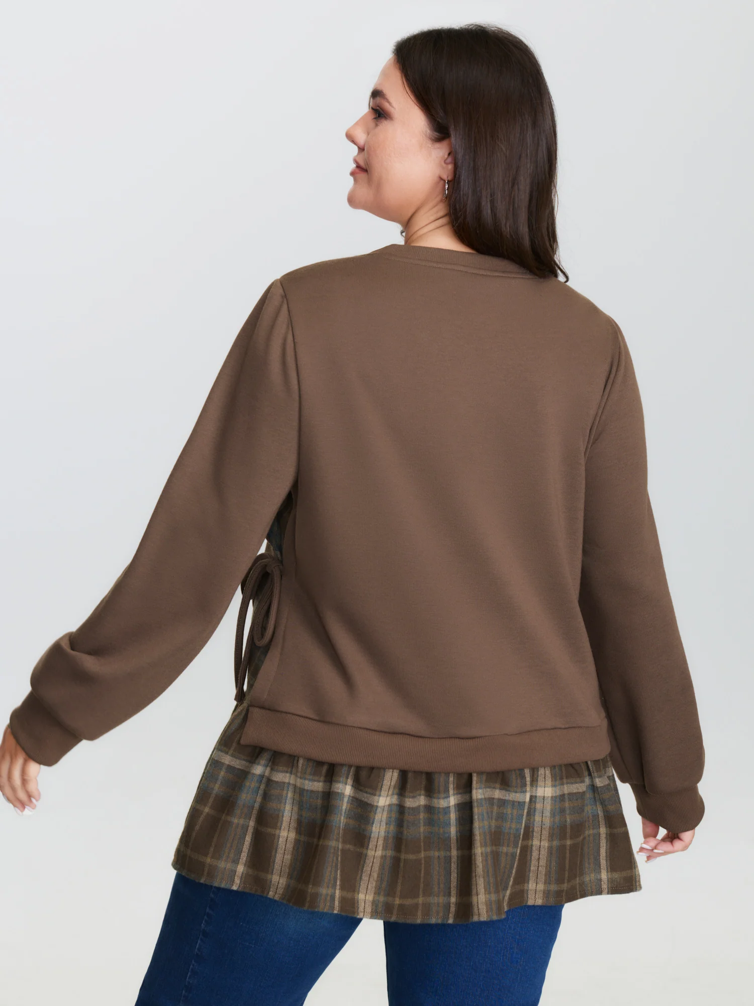Plaid Pattern Layered Stretchy Sweatshirt - Image 16