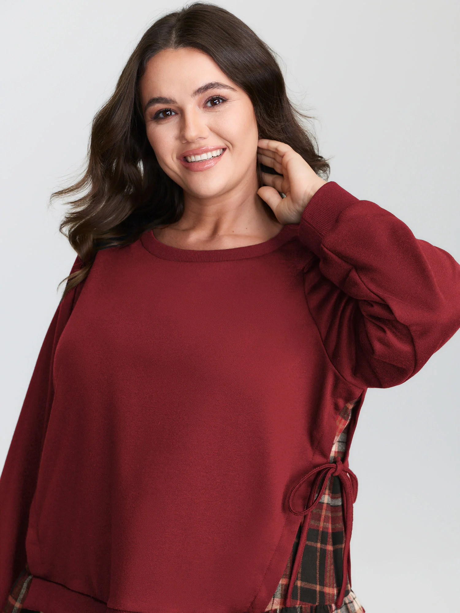 Plaid Pattern Layered Stretchy Sweatshirt - Image 18