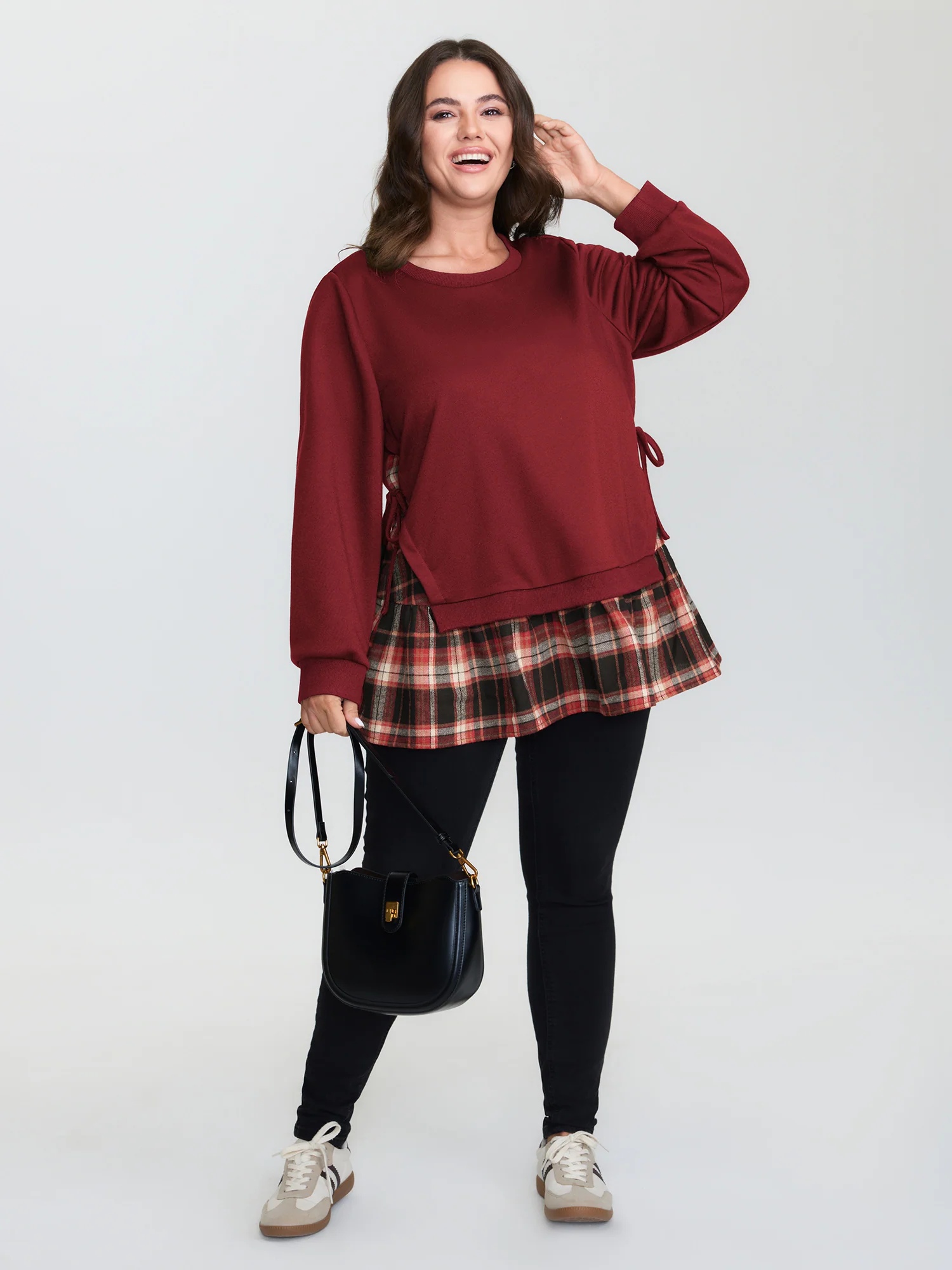 Plaid Pattern Layered Stretchy Sweatshirt - Image 19