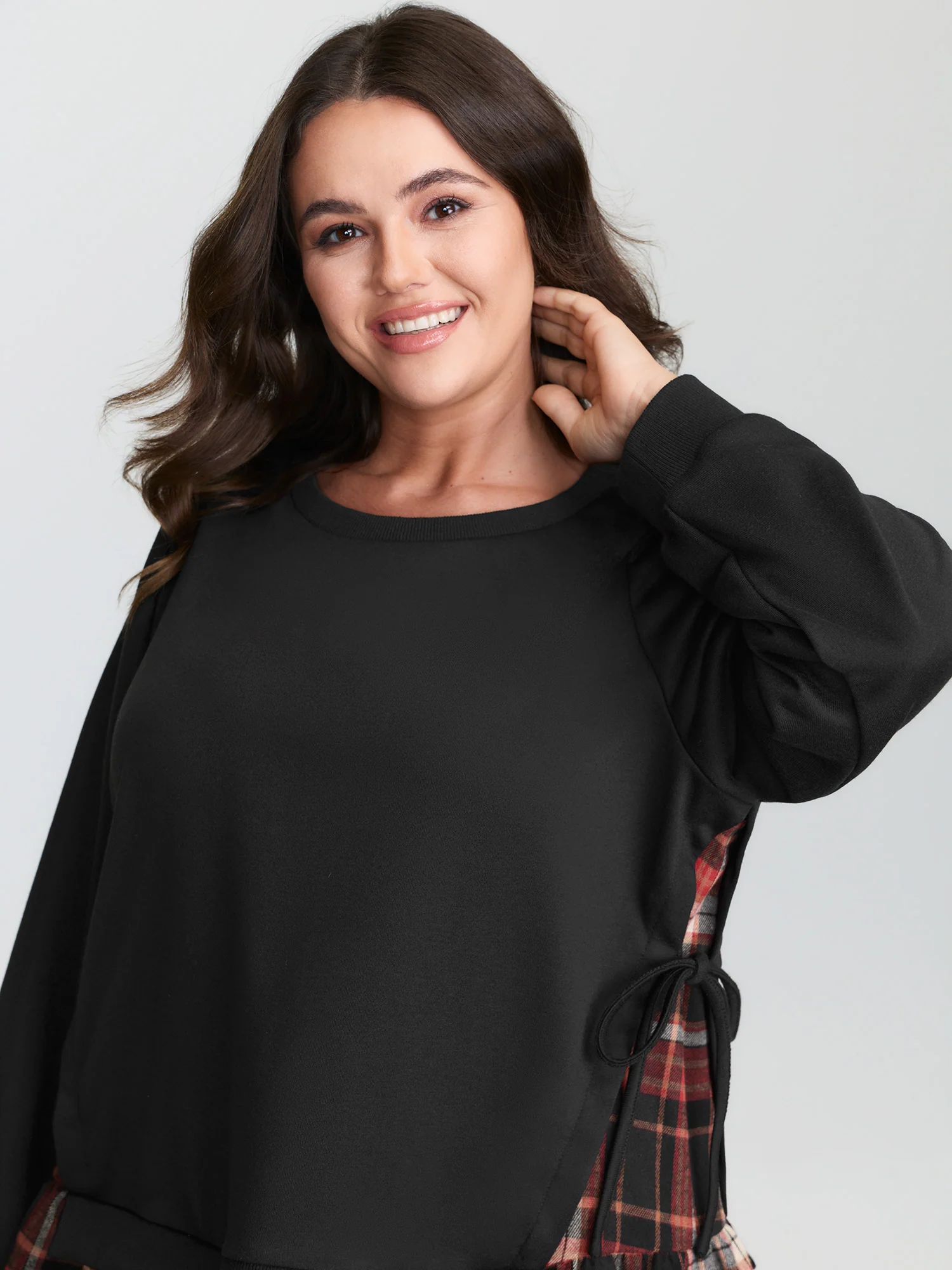 Plaid Pattern Layered Stretchy Sweatshirt - Image 9