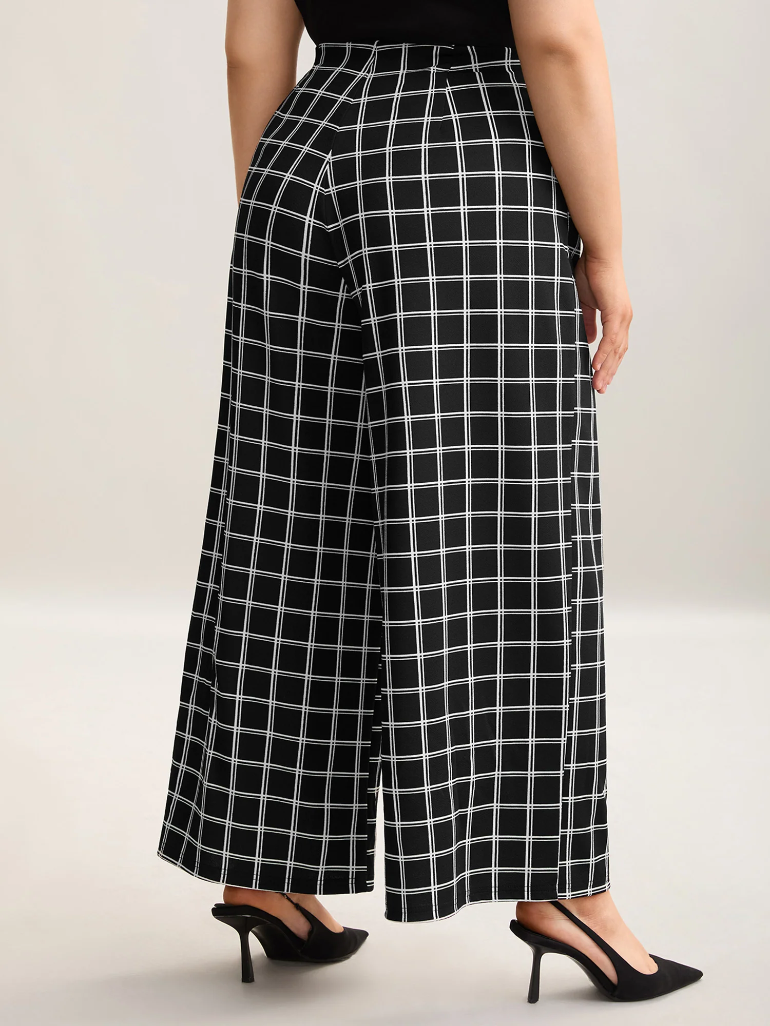 Plaid Pattern Stretchy Waist Wide-Leg Pants - Image 6