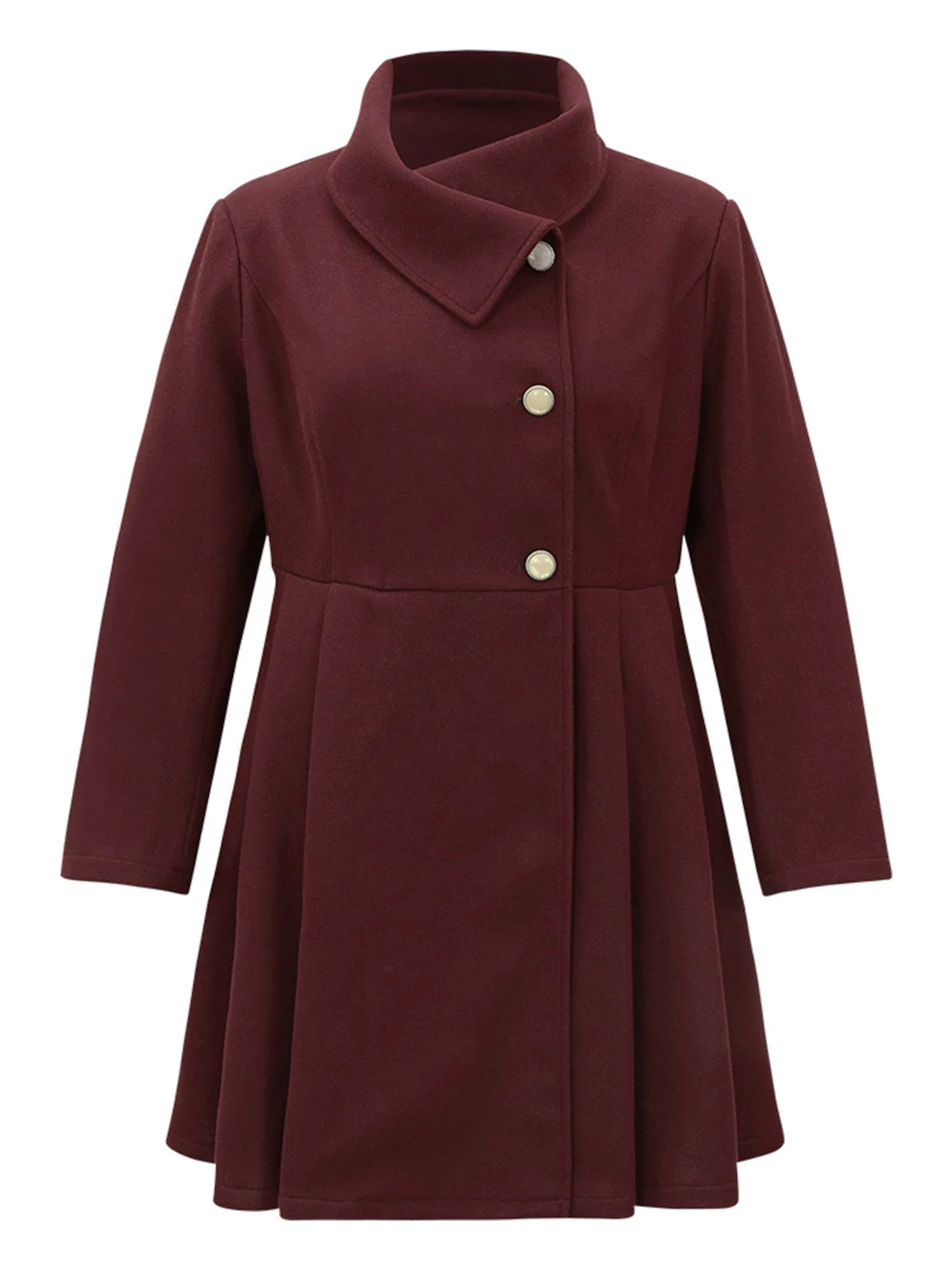 Plain Button Up Pocket Asymmetrical Lapel Collar Coat - Image 13