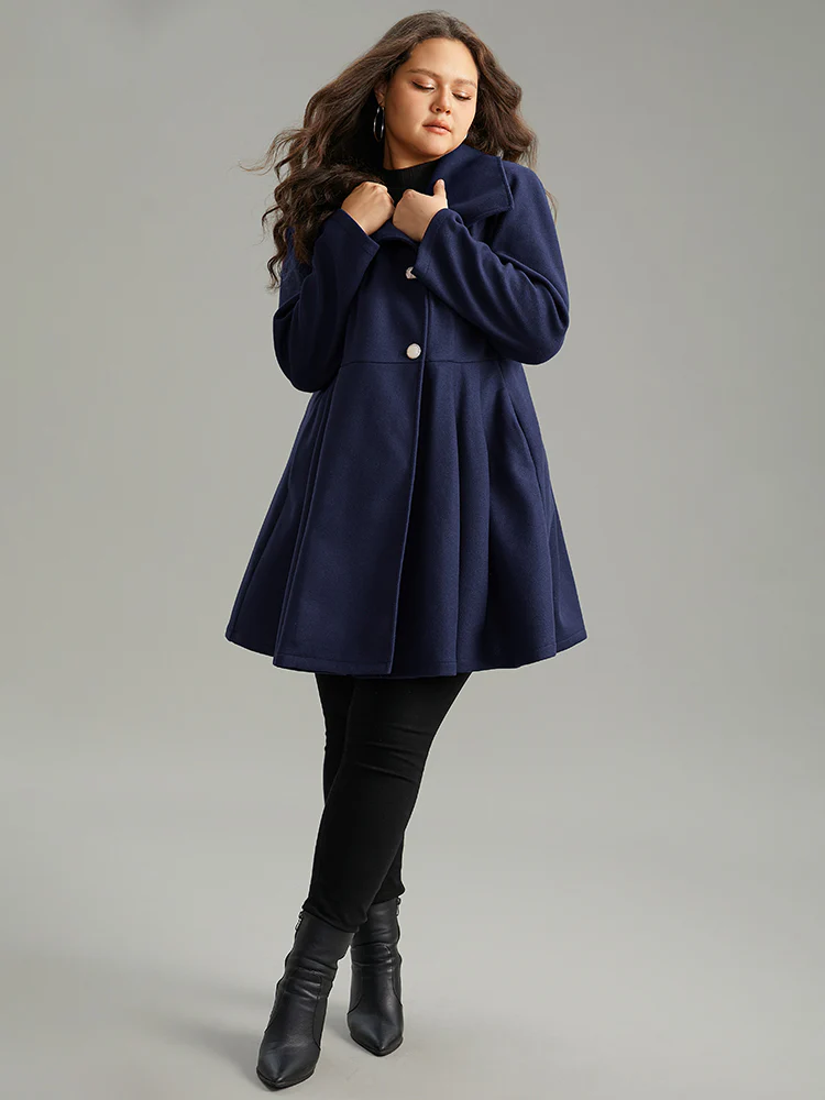 Plain Button Up Pocket Asymmetrical Lapel Collar Coat - Image 17