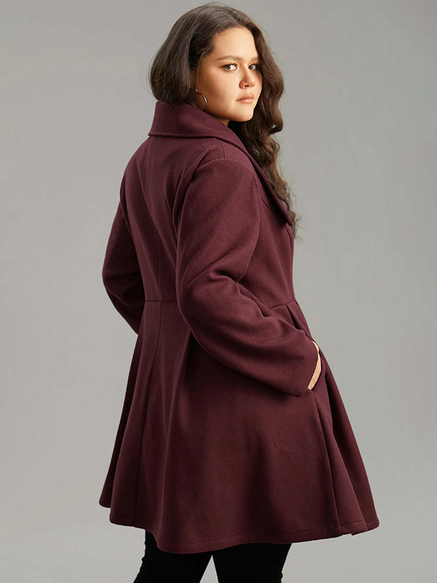Plain Button Up Pocket Asymmetrical Lapel Collar Coat - Image 8