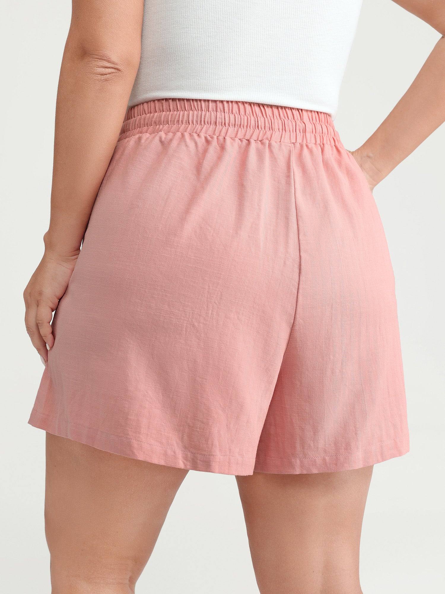 Plain Drawstring Elastic Waist Pockets Shorts - Image 5