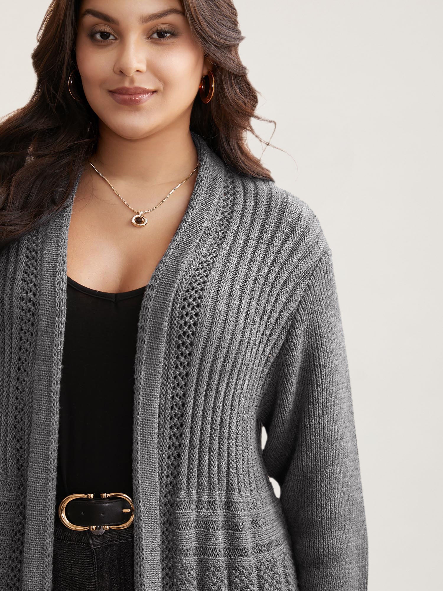 Plain Textured Kimono Collar Cardigan - Image 11