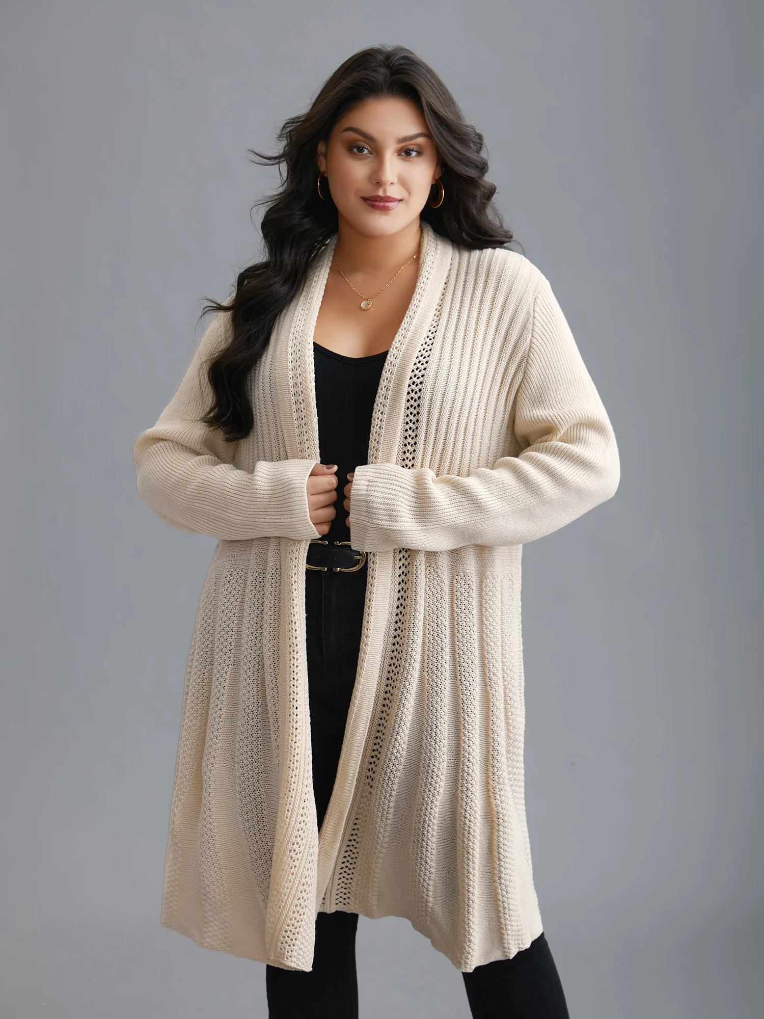 Plain Textured Kimono Collar Cardigan - Image 15