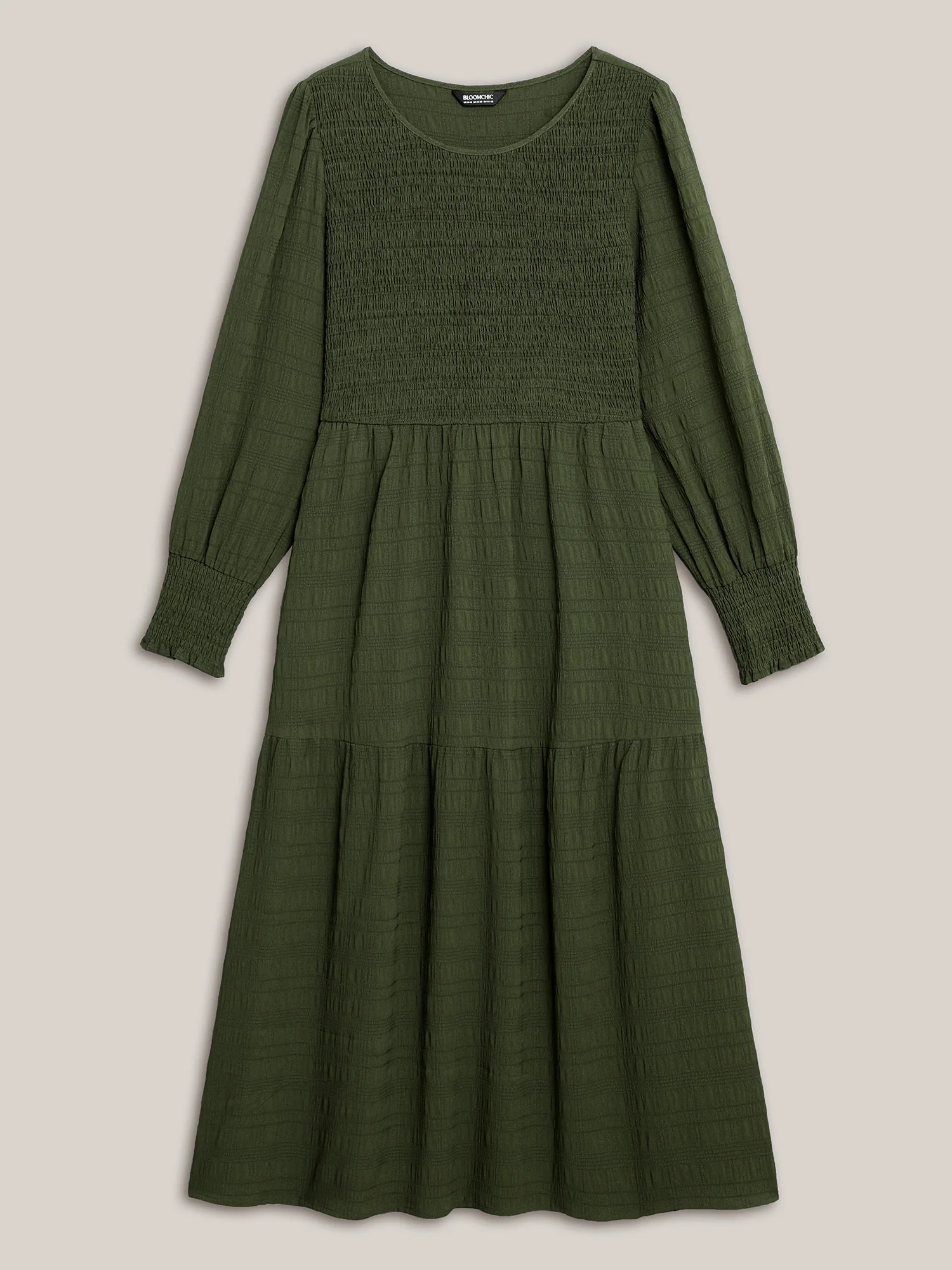 Plain Textured Shirred Midi Dress - Image 22