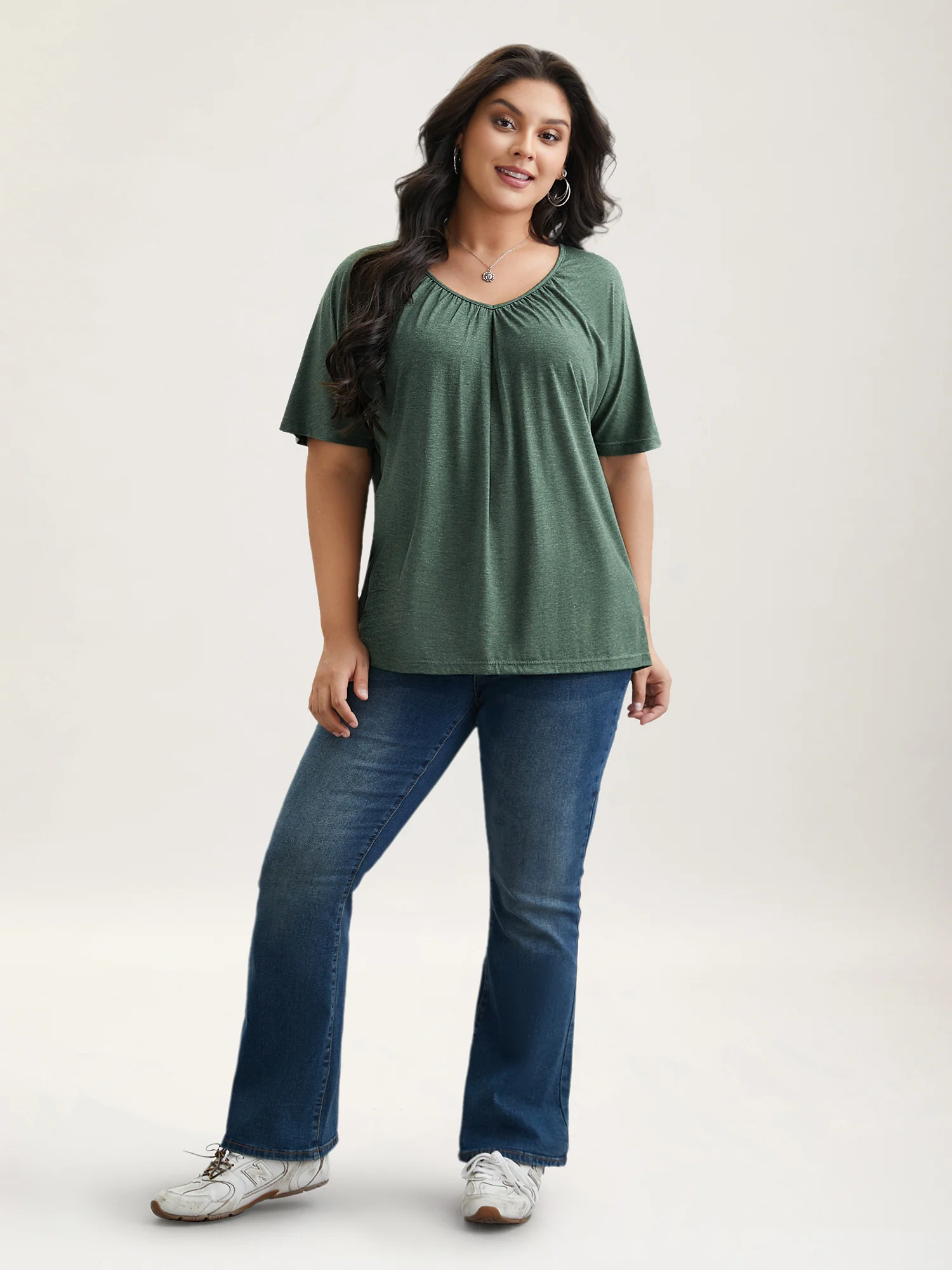 Pleated Plain Half-Sleeve Knit Top - Image 3
