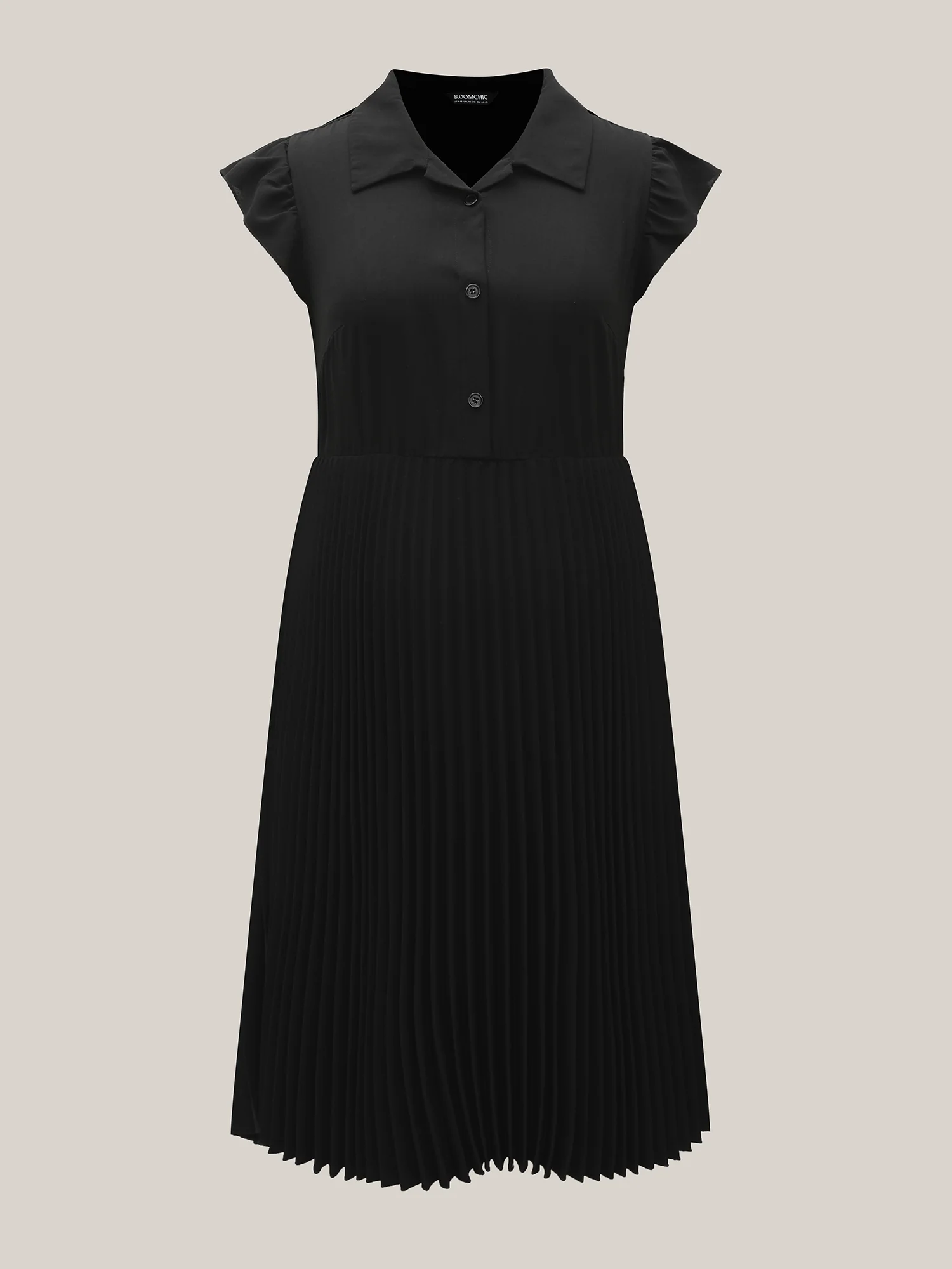 Pleated Shirt Collar Solid Midi Dress - Image 8