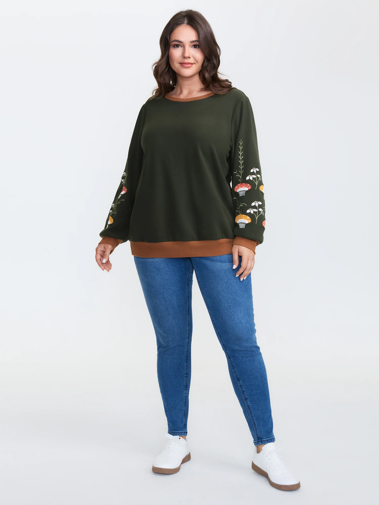 Plush Mushroom Embroidered Sleeve Sweatshirt - Image 3